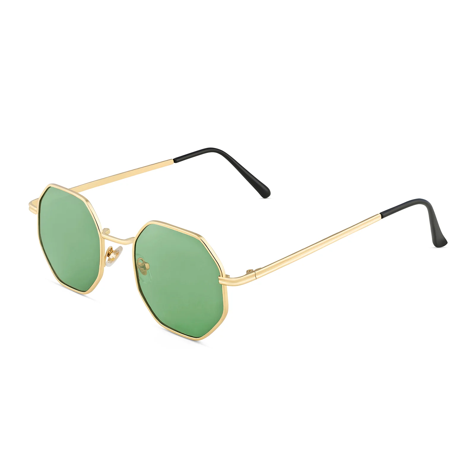 Octara Octagon Shaped Sunglasses And Gold Frames With Dark Green Lenses - Image 5