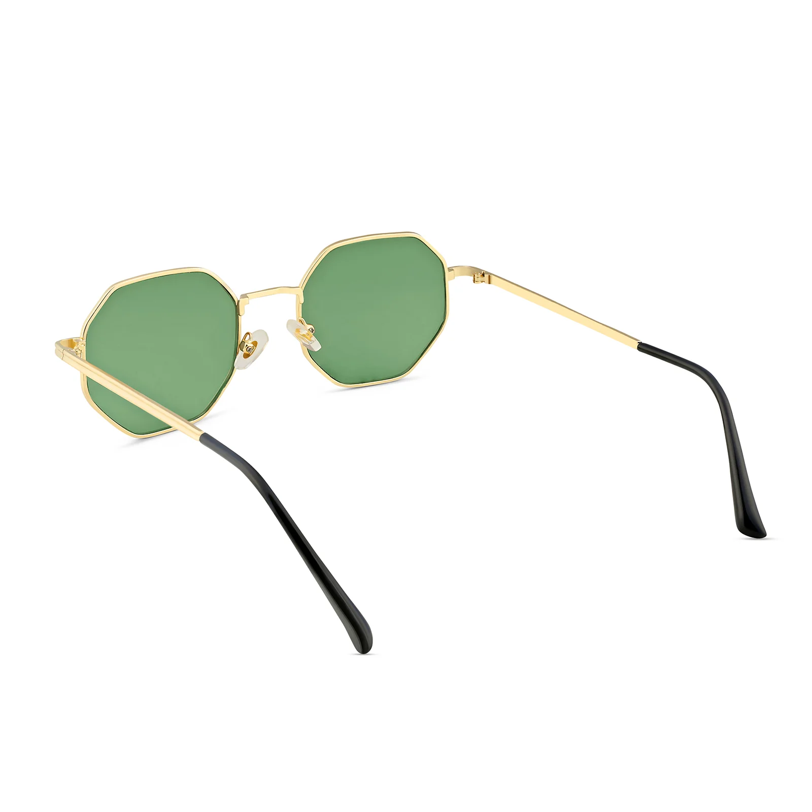 Octara Octagon Shaped Sunglasses And Gold Frames With Dark Green Lenses - Image 7