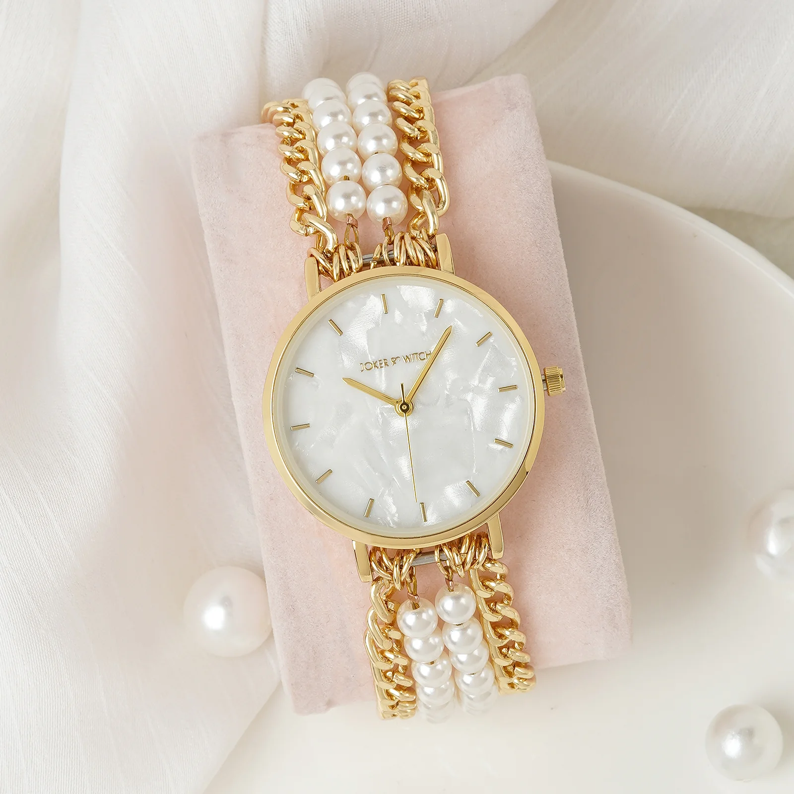 Odessa White MOP Medium Dial Gold Pearl Strap Women's Watch - Image 3