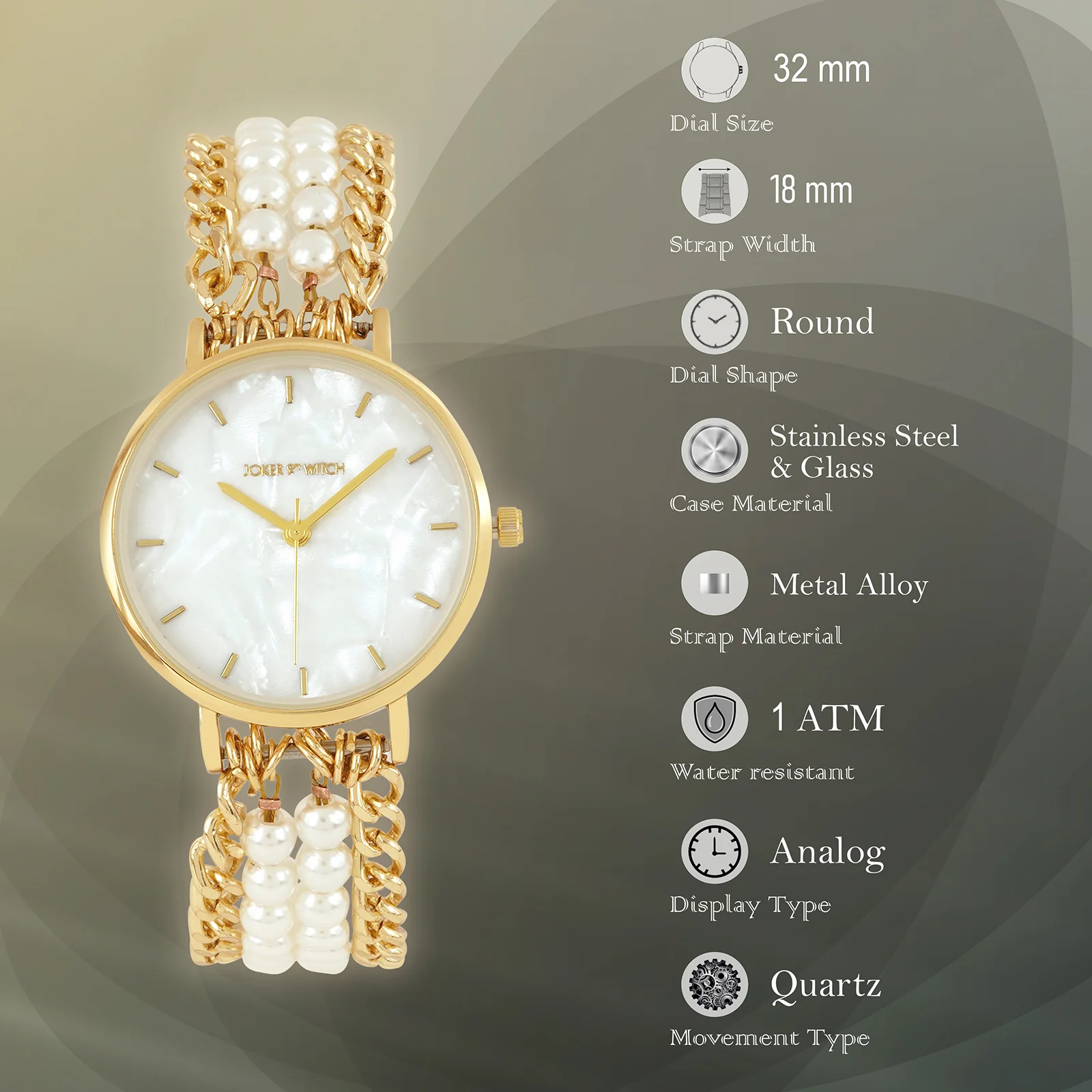 Odessa White MOP Medium Dial Gold Pearl Strap Women's Watch - Image 9