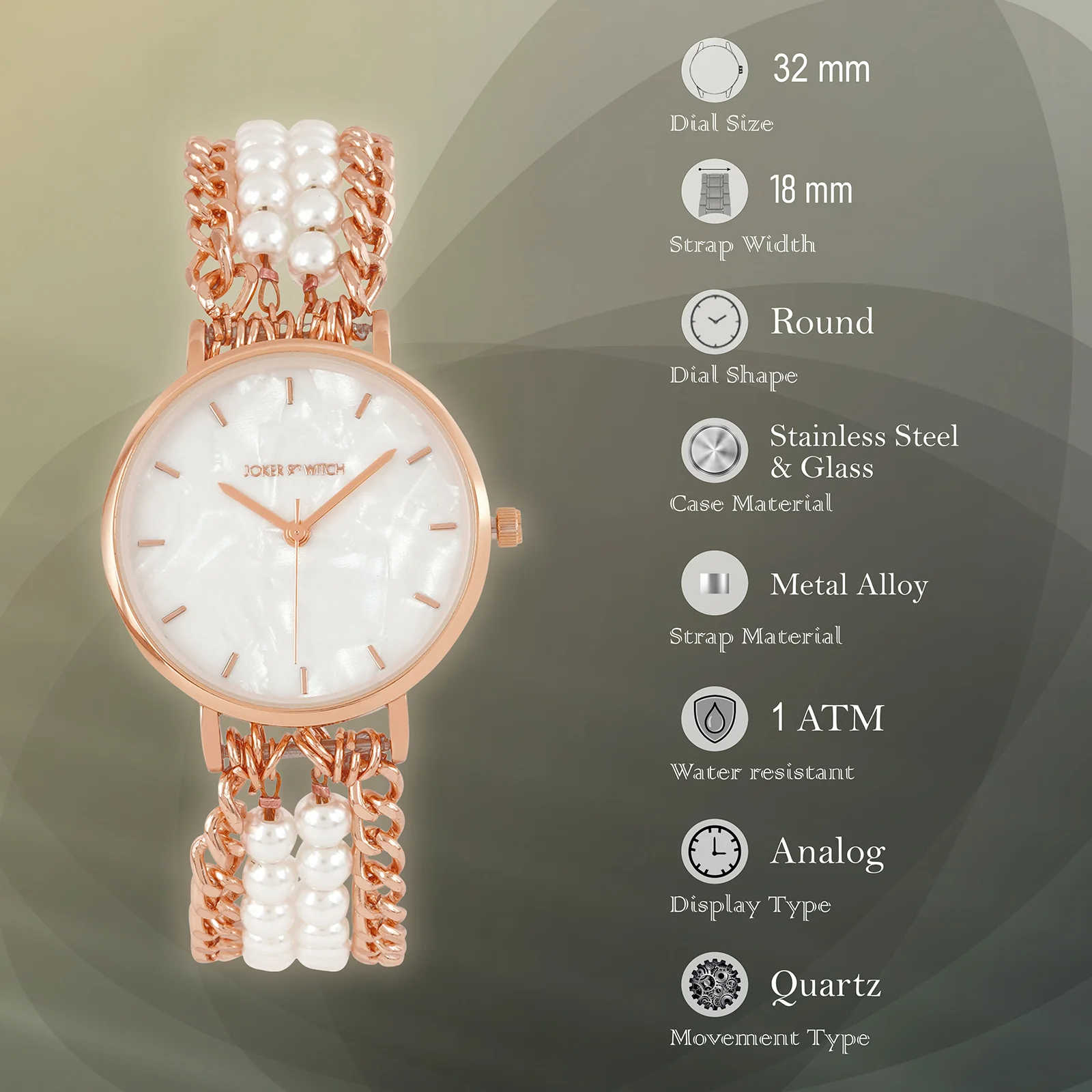 Odessa White MOP Medium Dial Rose Gold Pearl Strap Women's Watch - Image 9