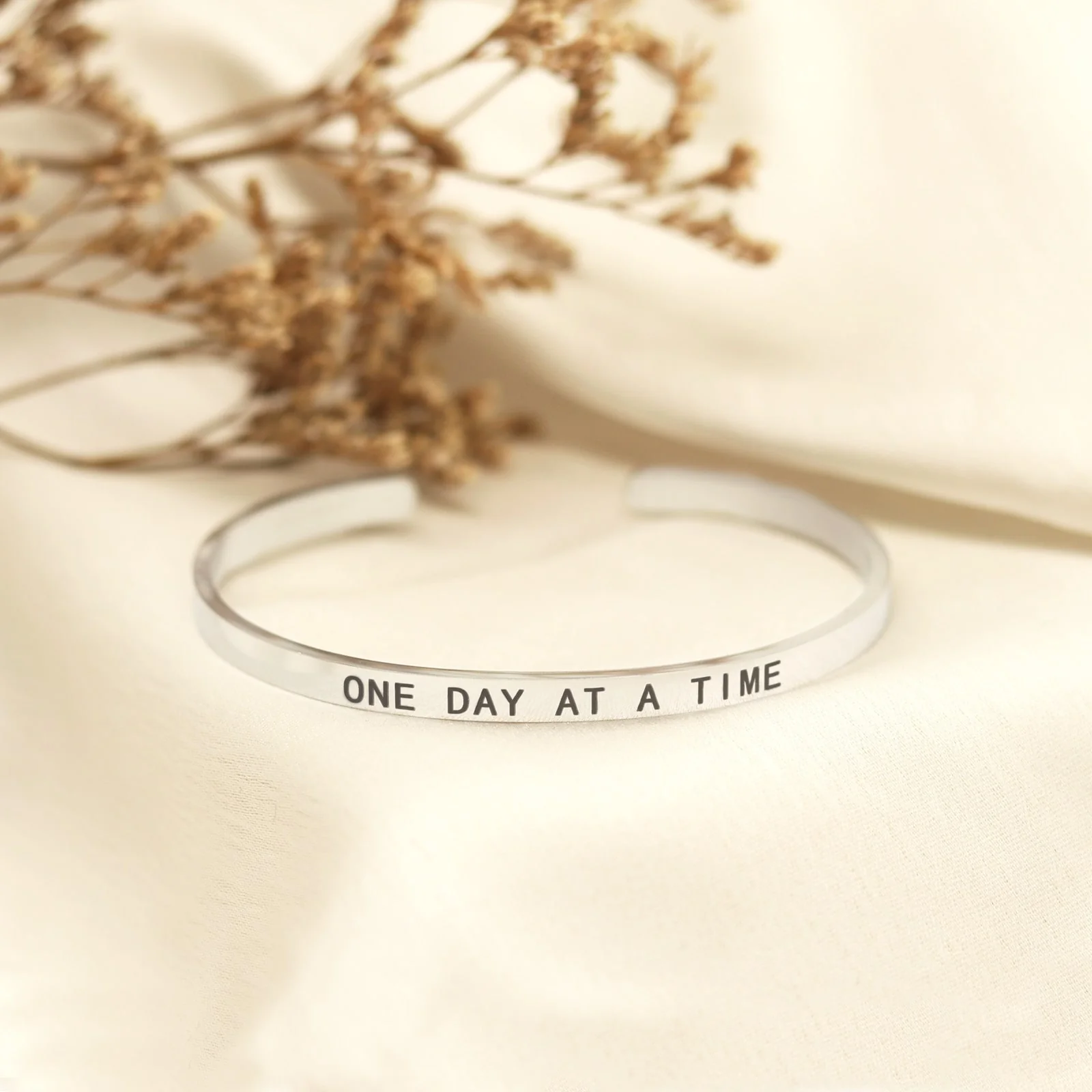 One Day At A Time Silver Mantra Band - Image 2