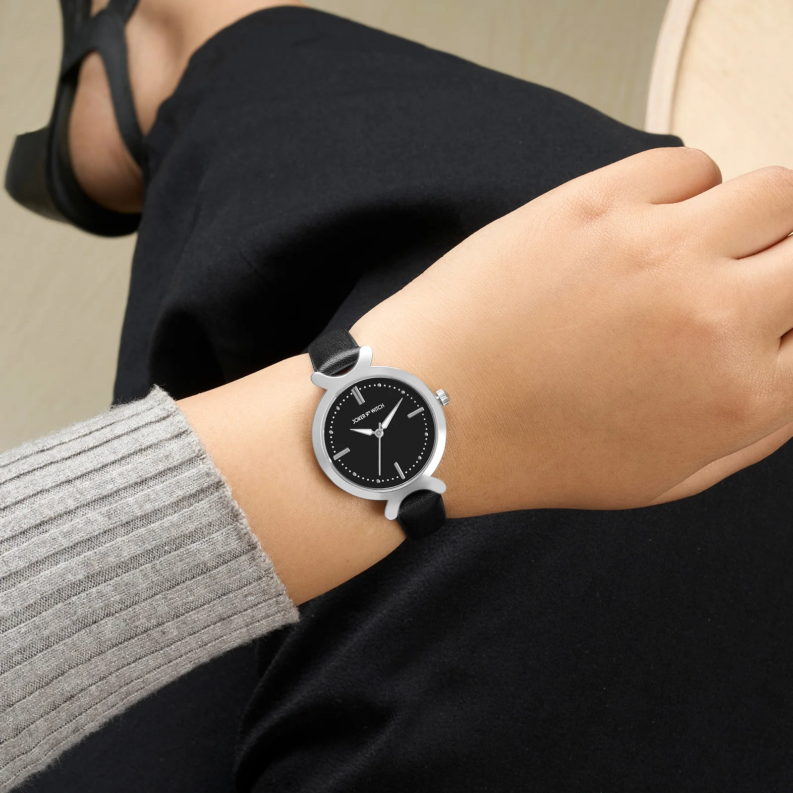 Opal Black Sunray Medium Dial Black PU Strap Women's Watch - Image 2