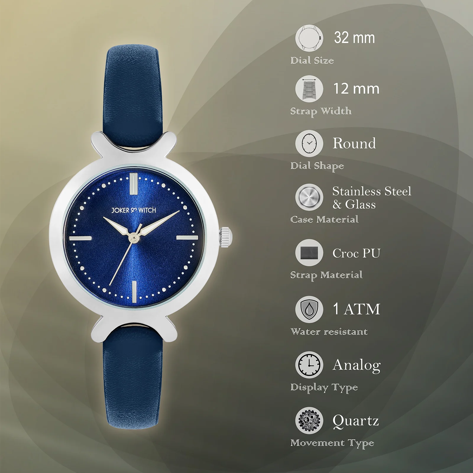 Opal Blue Sunray Medium Dial Blue PU Strap Women's Watch - Image 8
