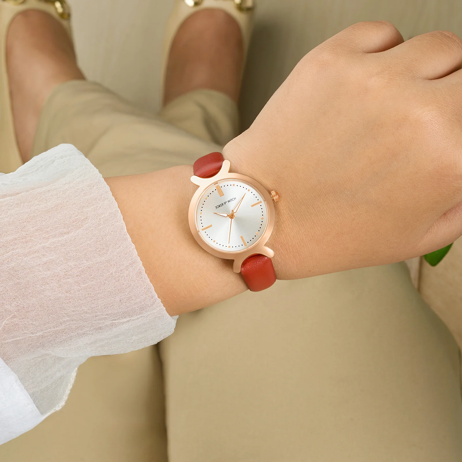 Opal Silver Sunray Medium Dial Brown PU Strap Women's Watch - Image 2