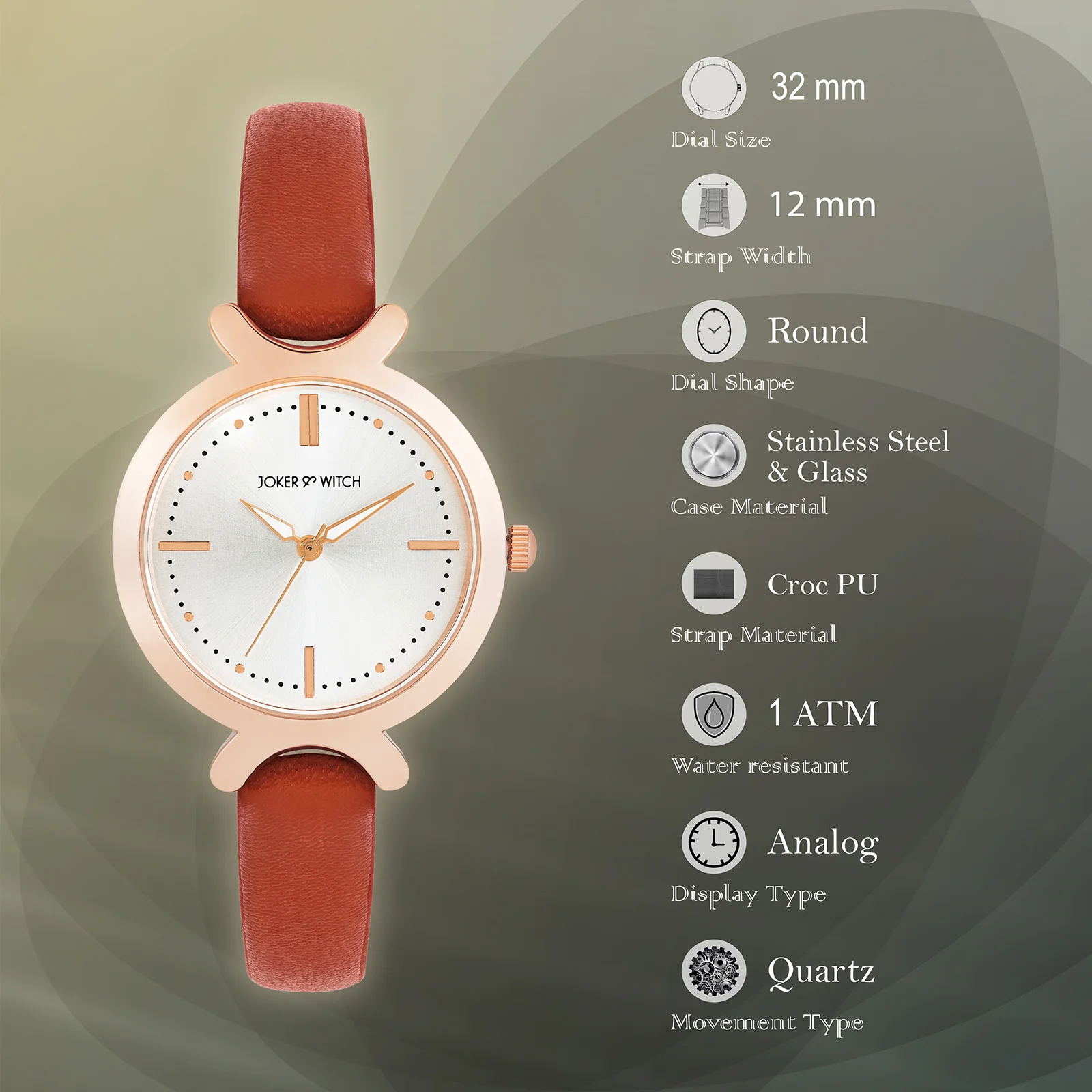 Opal Silver Sunray Medium Dial Brown PU Strap Women's Watch - Image 8