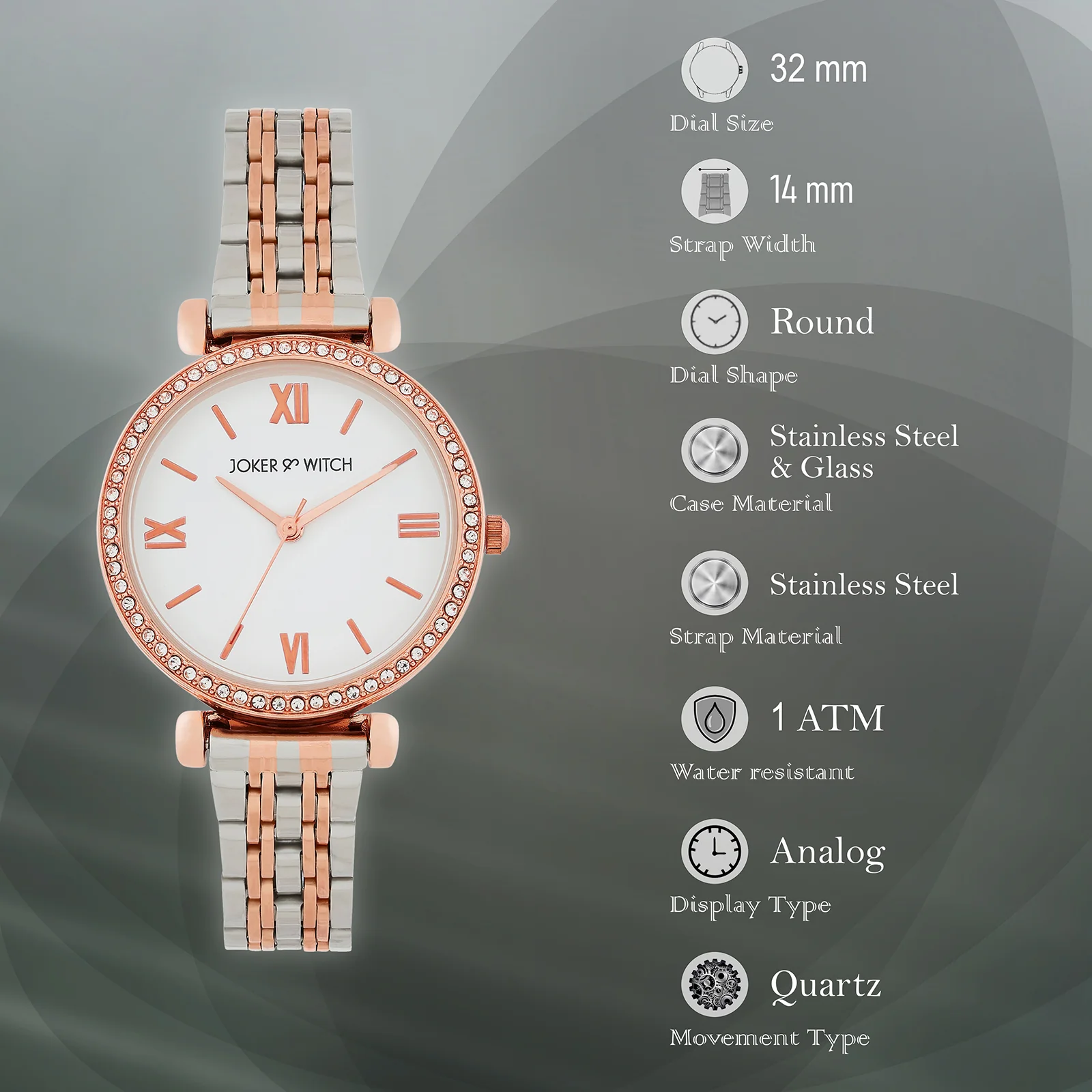 Opaline White Medium Rhinestone Dial Dual Tone Linked Chain Strap Women's Watch - Image 7