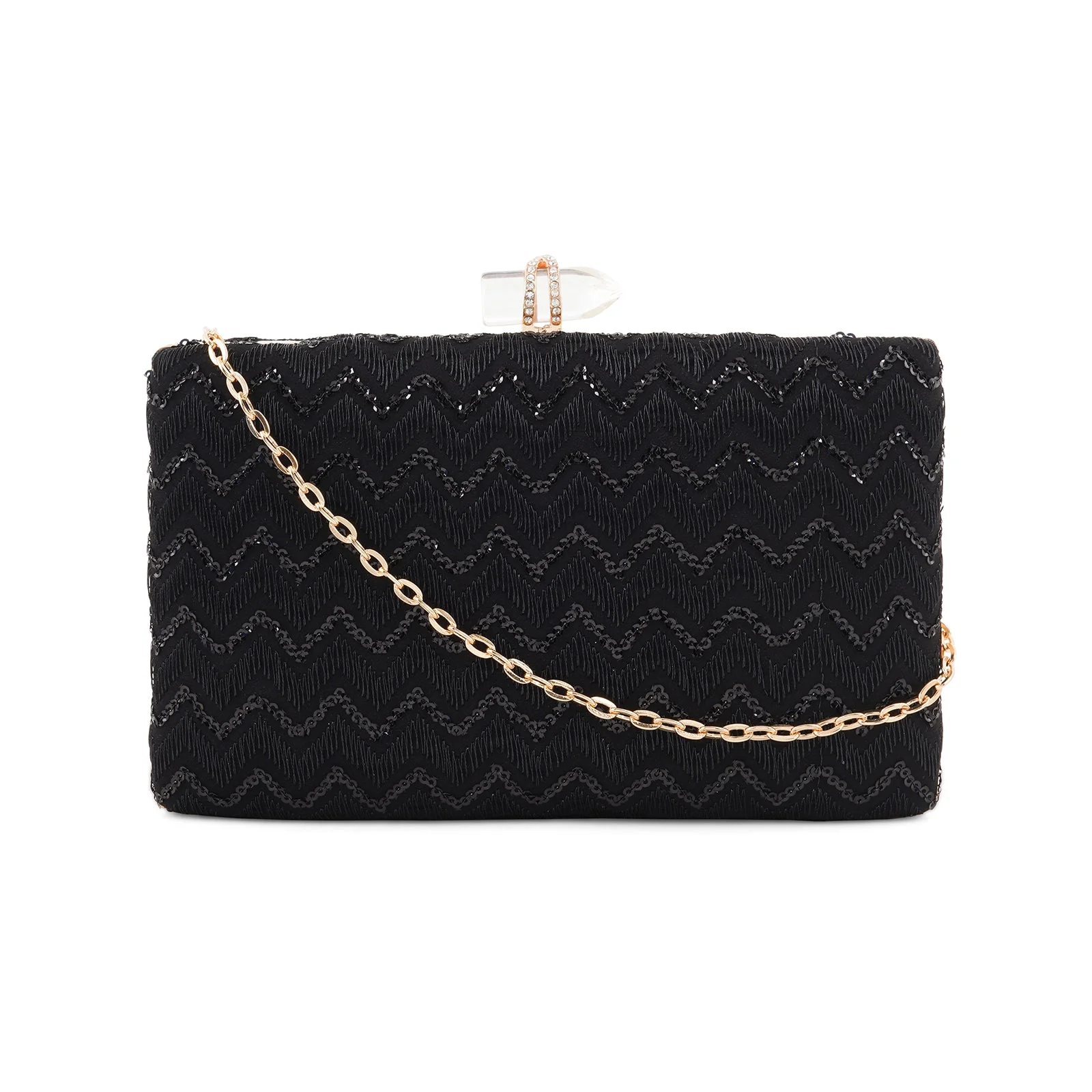 Party Wave Black Sequin Embroidered Clutch - Image 3