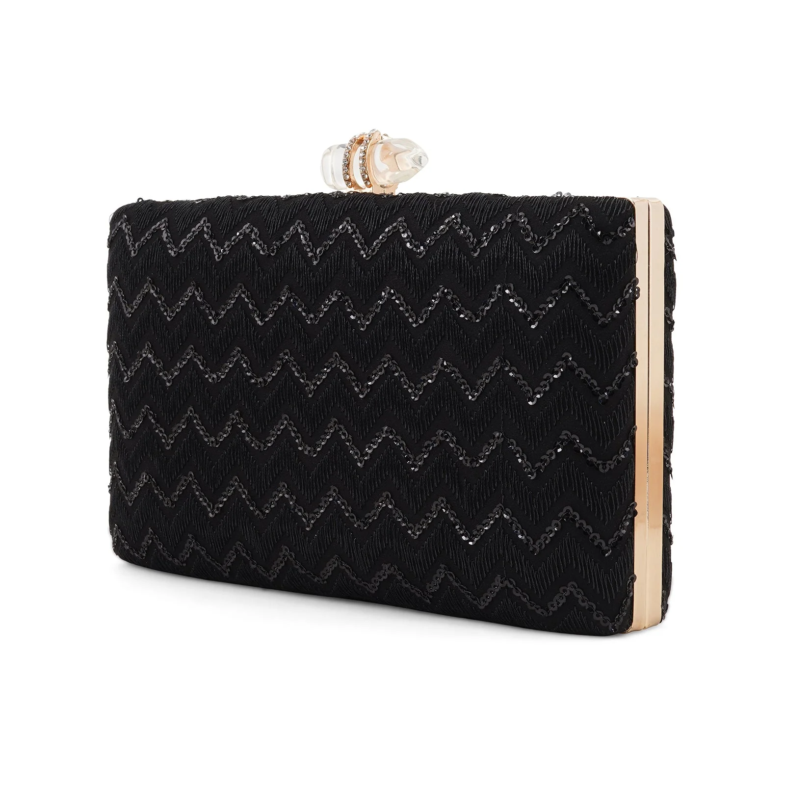 Party Wave Black Sequin Embroidered Clutch - Image 4