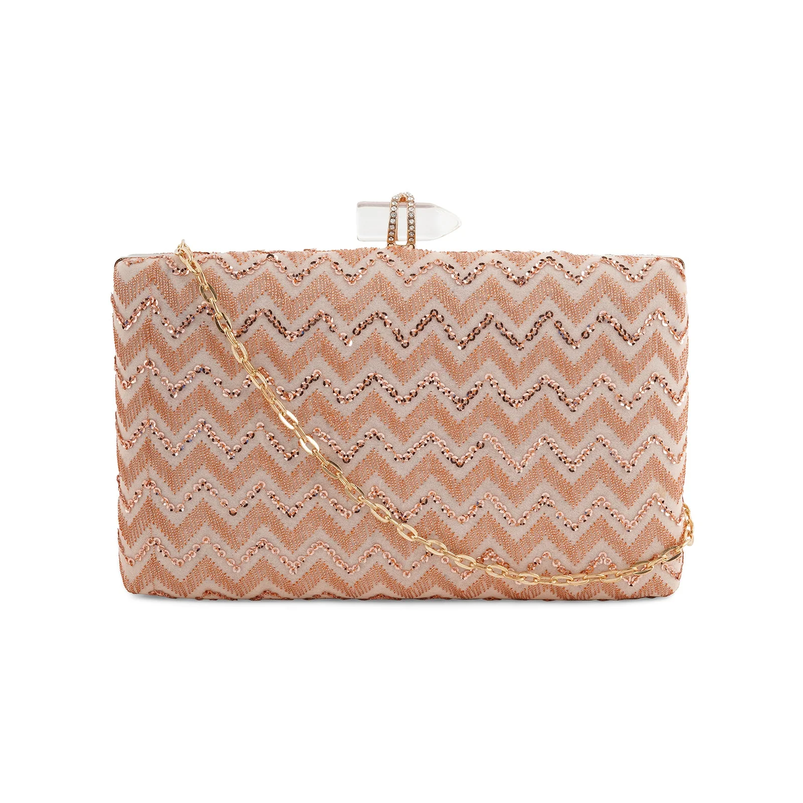 Party Wave Peach Sequin Embroidered Clutch - Image 3