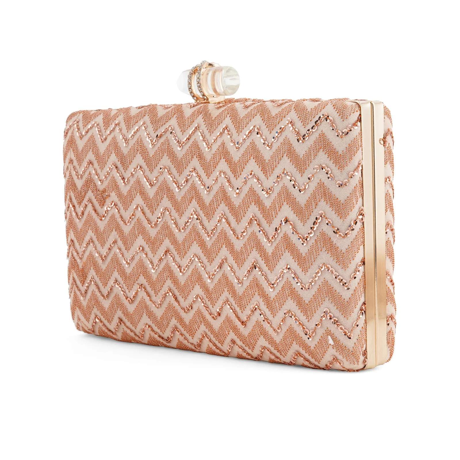Party Wave Peach Sequin Embroidered Clutch - Image 4