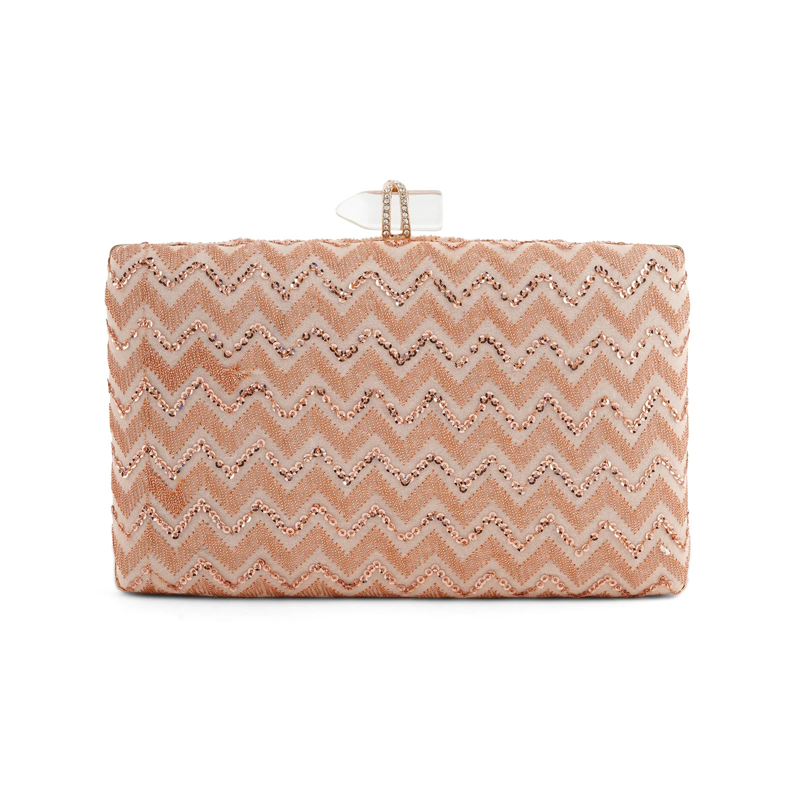 Party Wave Peach Sequin Embroidered Clutch - Image 6