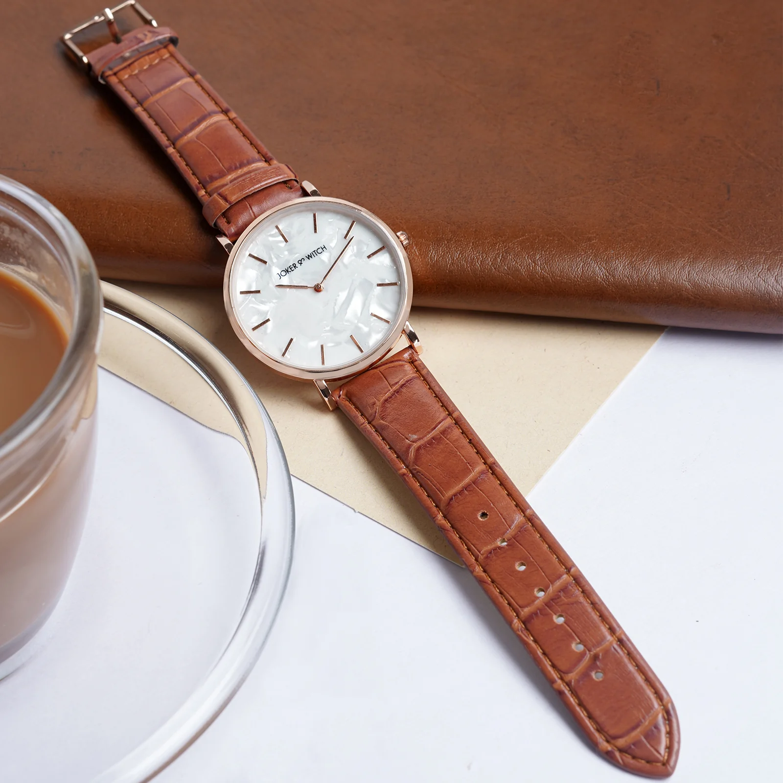 Paul White MOP Large Dial Tan Croc Strap Men's Watch - Image 2