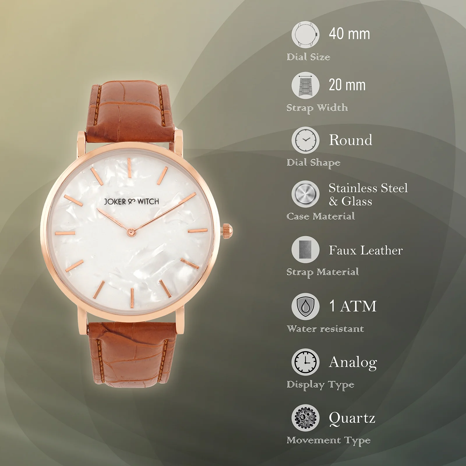 Paul White MOP Large Dial Tan Croc Strap Men's Watch - Image 7