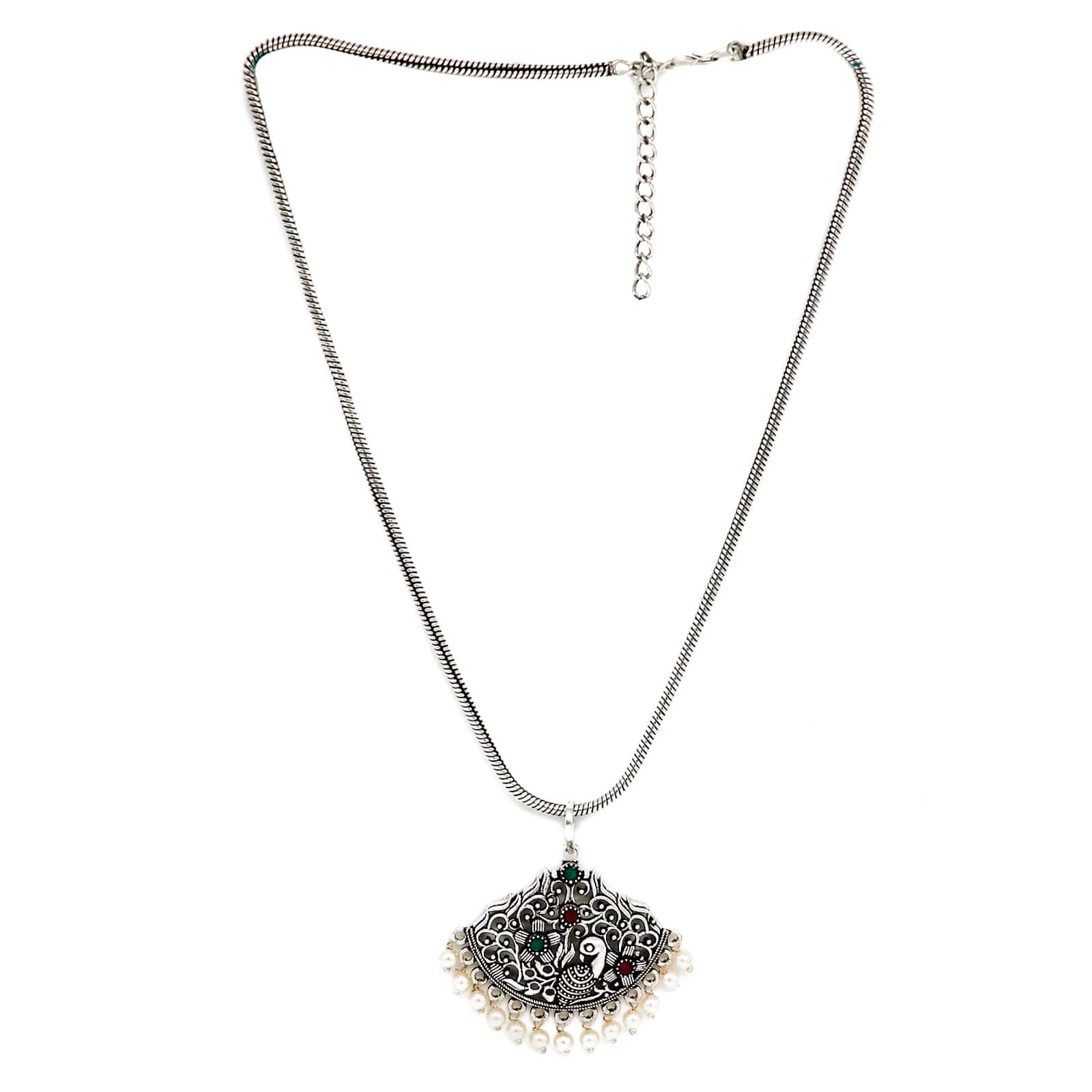 Pavaki Multi Colored Silver Oxidized  Pendant Set - Image 2
