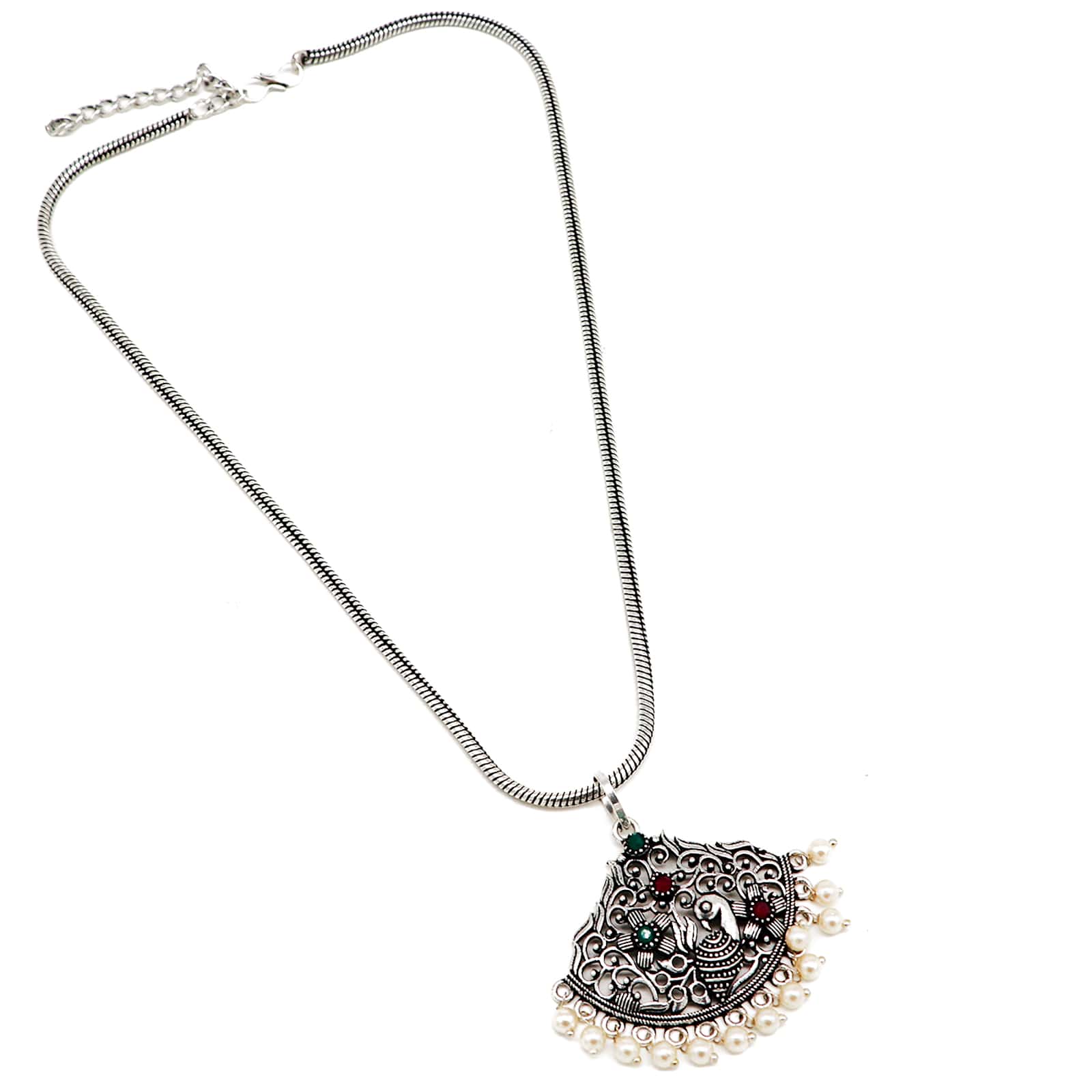 Pavaki Multi Colored Silver Oxidized  Pendant Set - Image 4
