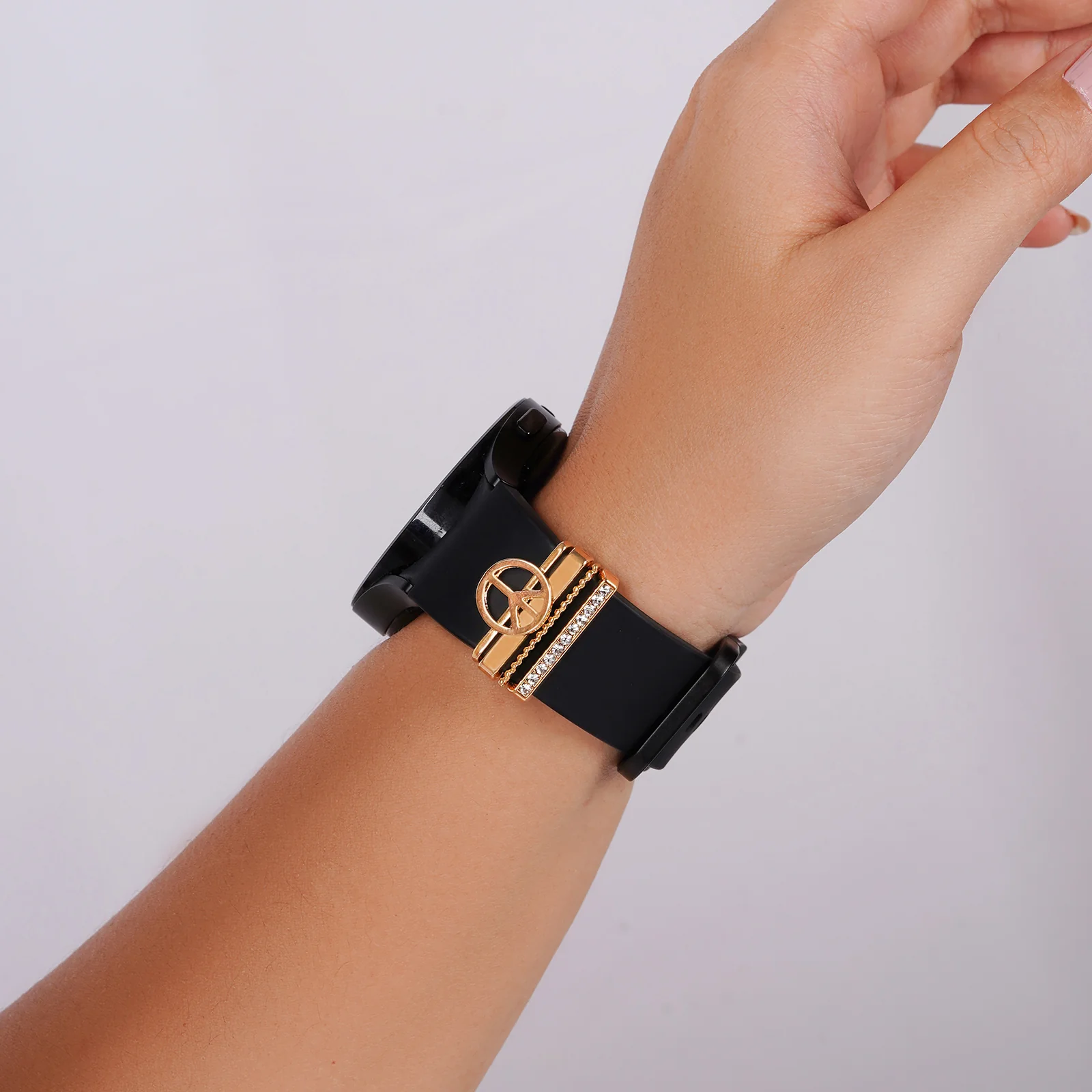 Peace And Rhinestone Bliss Gold Ring Watch Charm - Image 2