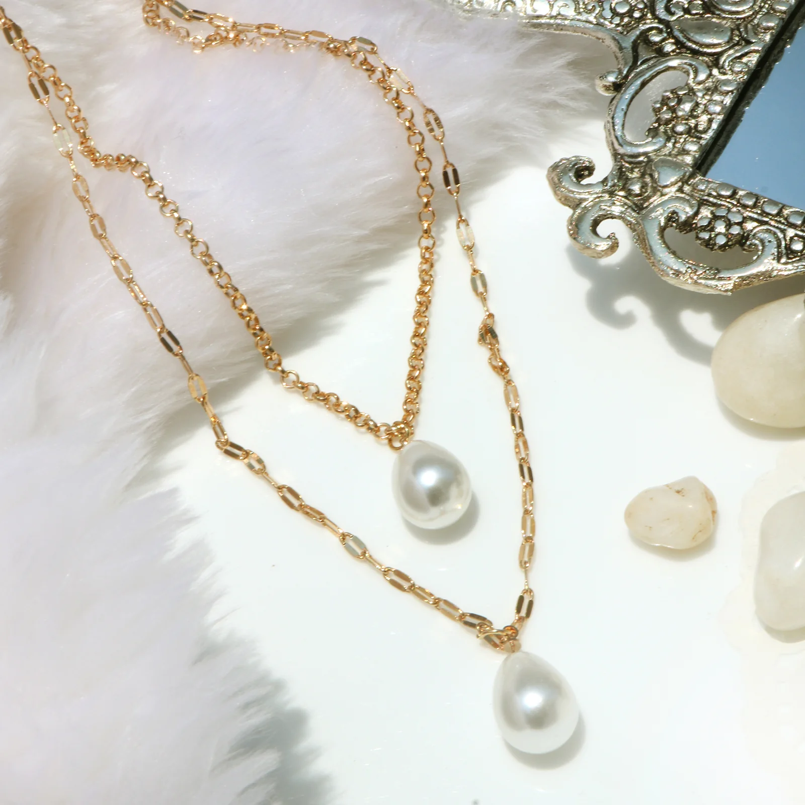 Pearl Drop Dainty Gold Layered Necklace - Image 5