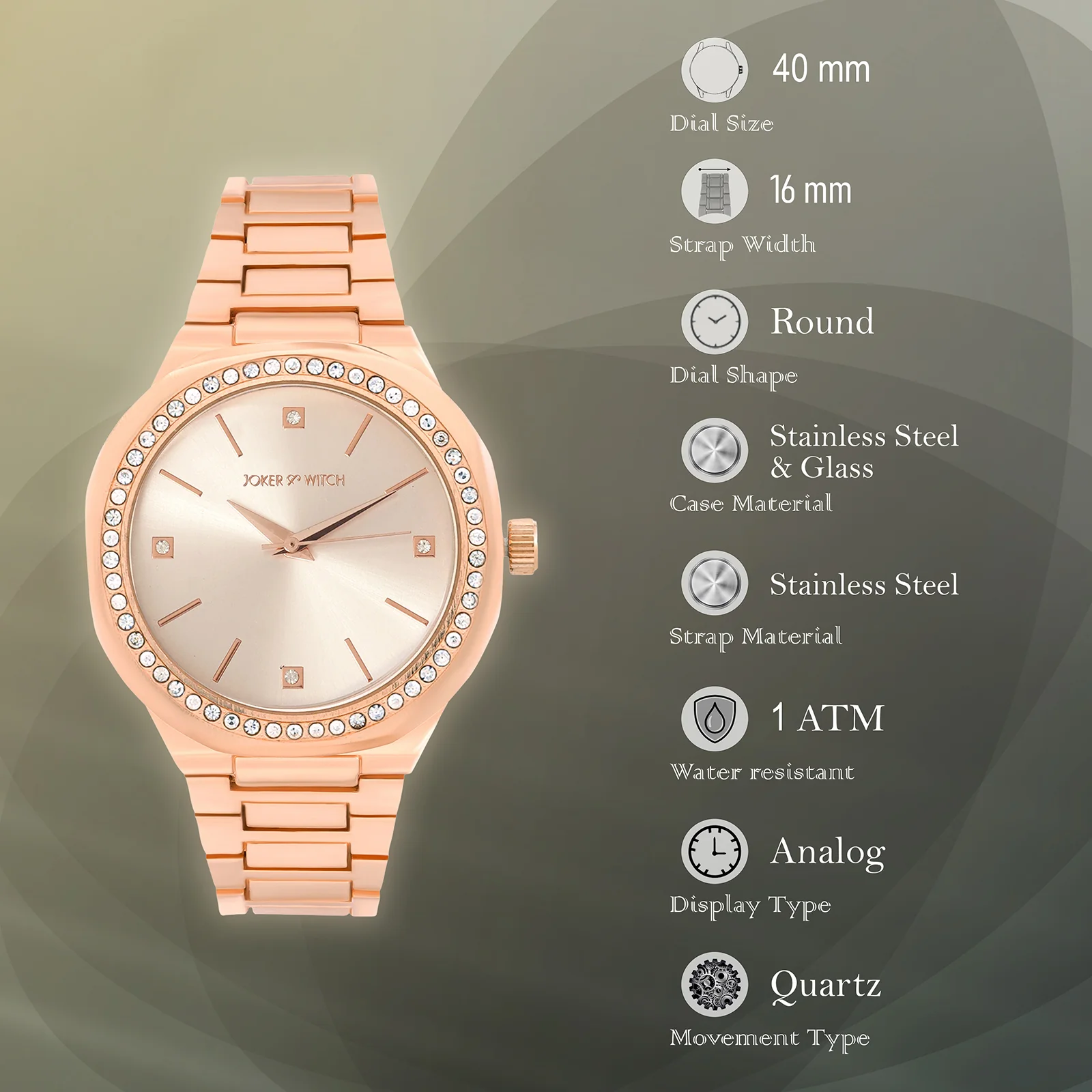 Pegasus Rose Gold Large Rhinestone Dial Linked Chain Strap Women's Watch - Image 7
