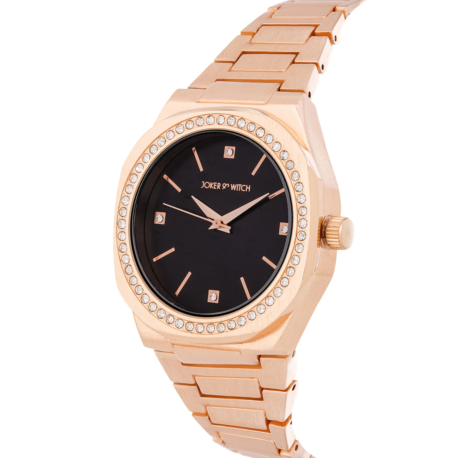 Pegasus Black Large Rhinestone Dial Rose Gold Linked Chain Strap Women's Watch - Image 3