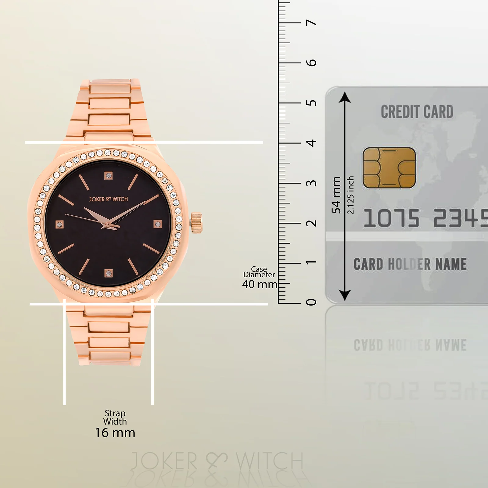 Pegasus Black Large Rhinestone Dial Rose Gold Linked Chain Strap Women's Watch - Image 8