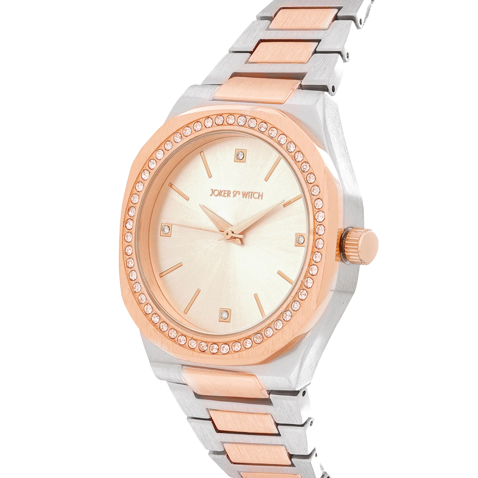 Pegasus Silver Large Dial Rhinestone Dual Tone Linked Chain Strap Women's Watch - Image 4