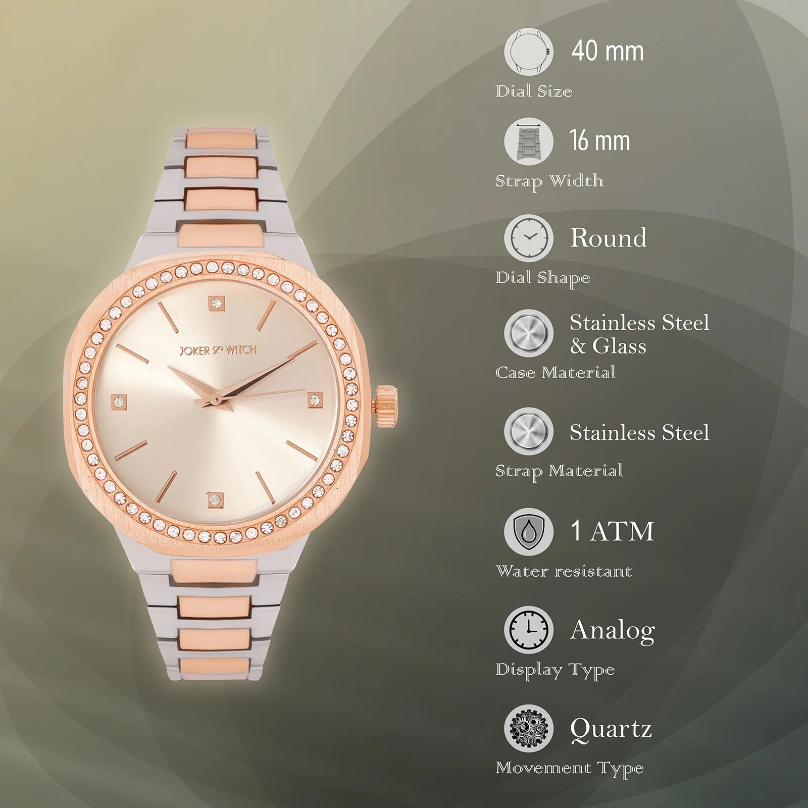 Pegasus Silver Large Dial Rhinestone Dual Tone Linked Chain Strap Women's Watch - Image 7