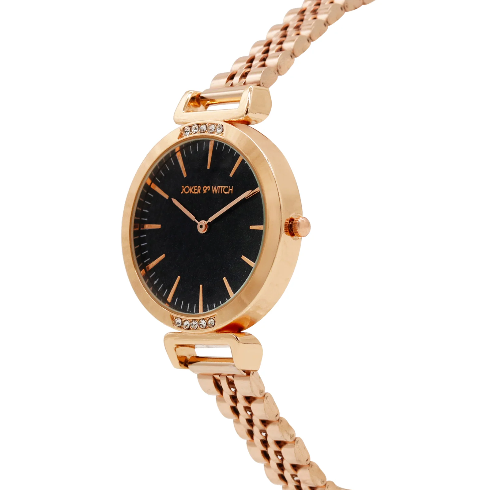 Petite Black Medium Dial Rose Gold Linked Chain Strap Women's Watch - Image 3