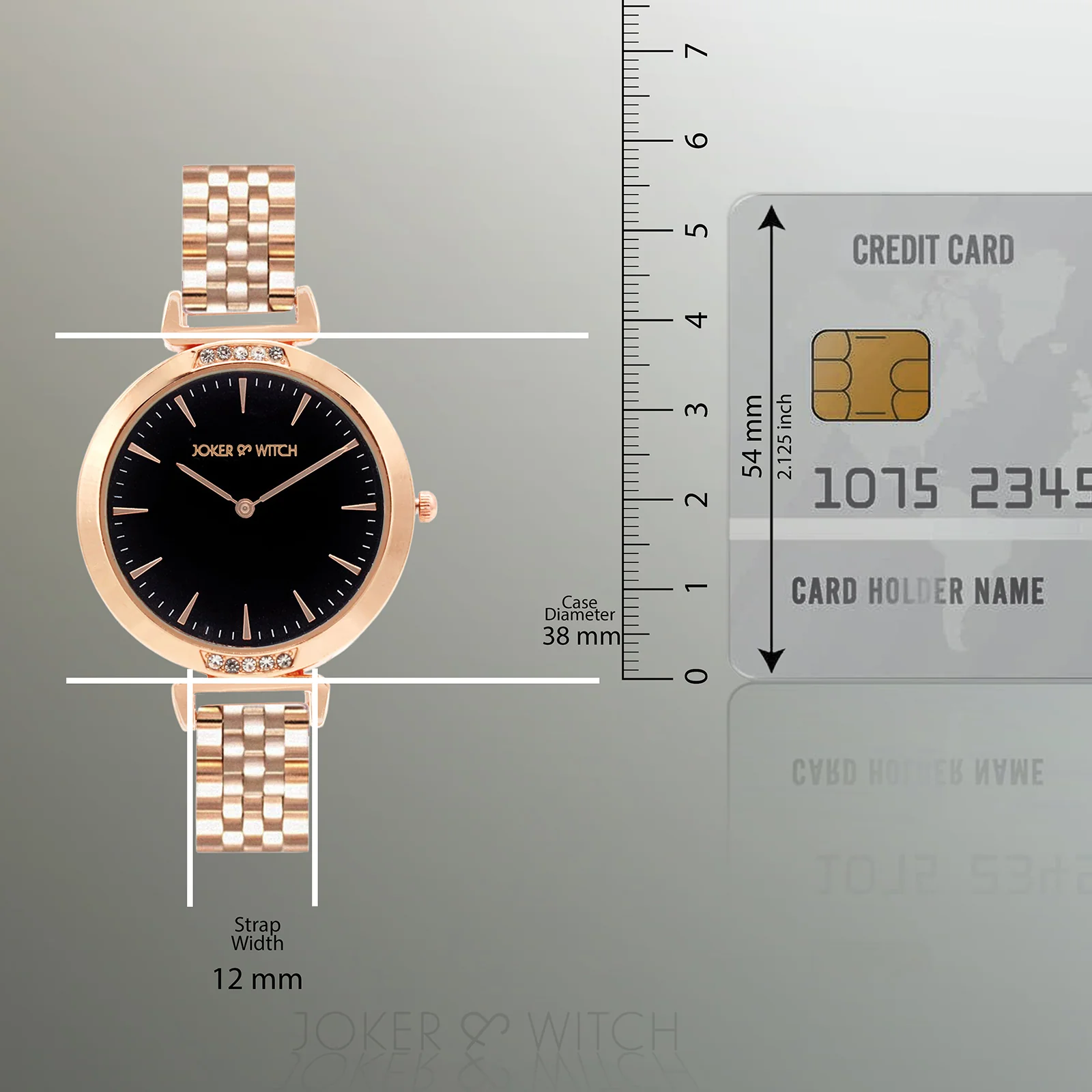 Petite Black Medium Dial Rose Gold Linked Chain Strap Women's Watch - Image 8