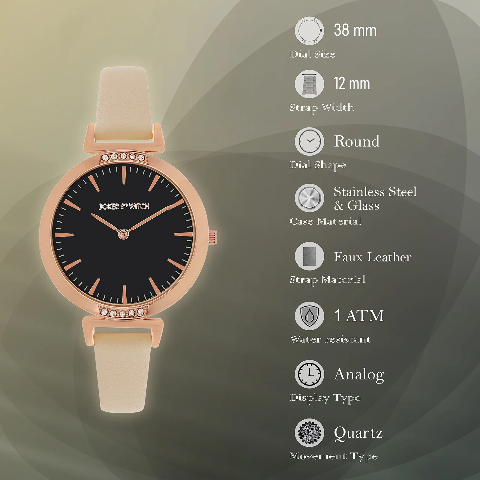 Petite Black Medium Dial Beige PU Strap Women's Watch - Image 7