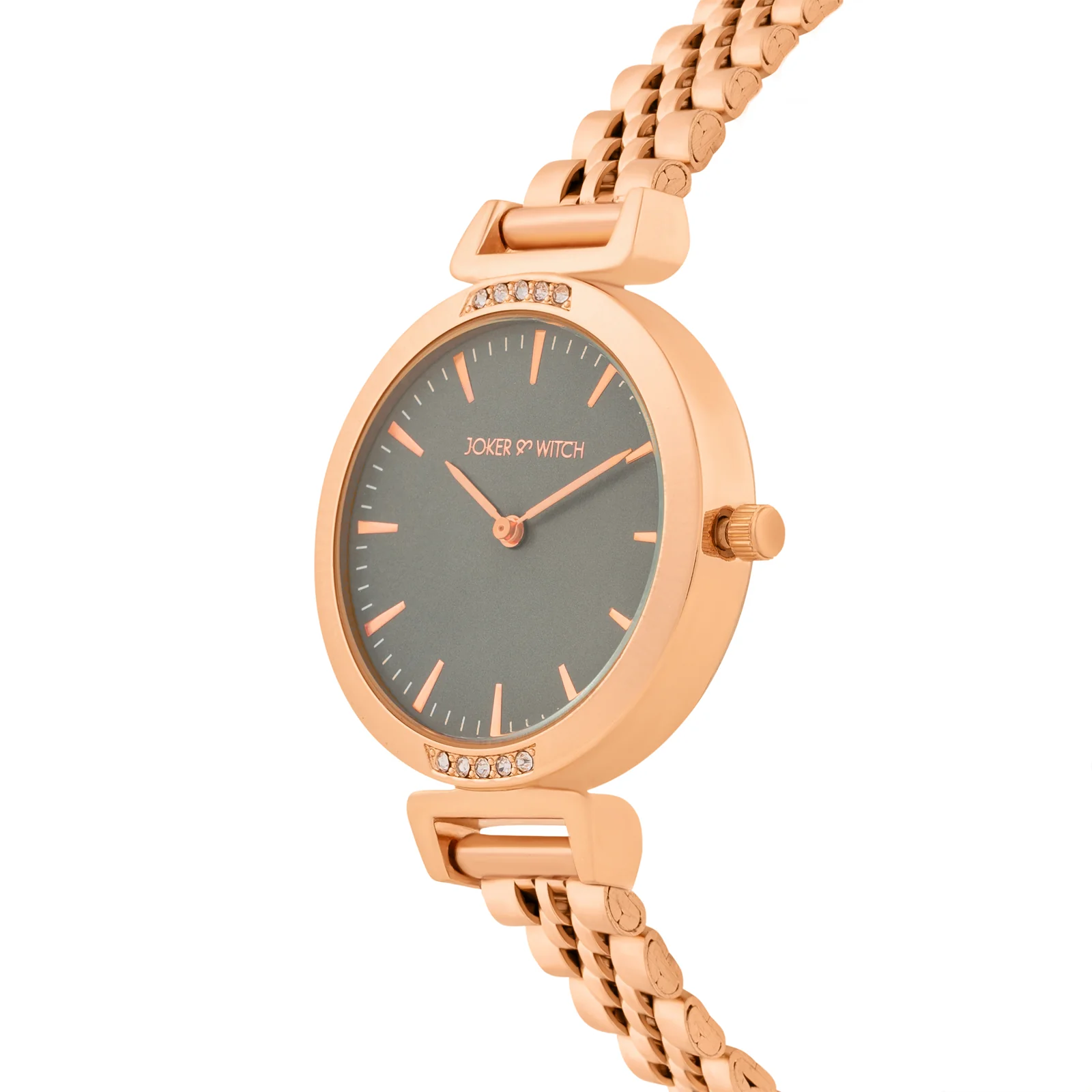 Petite Grey Medium Dial Rose Gold Linked Chain Strap Women's Watch - Image 4