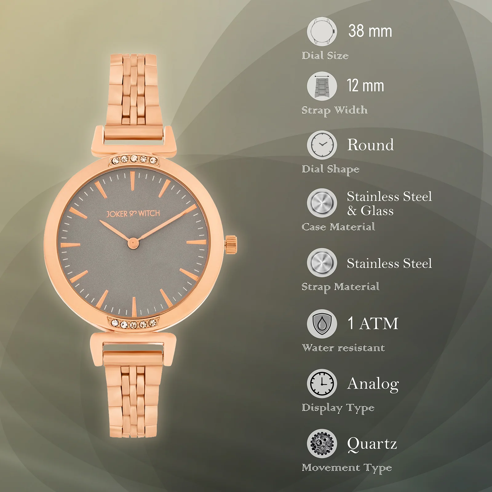 Petite Grey Medium Dial Rose Gold Linked Chain Strap Women's Watch - Image 7
