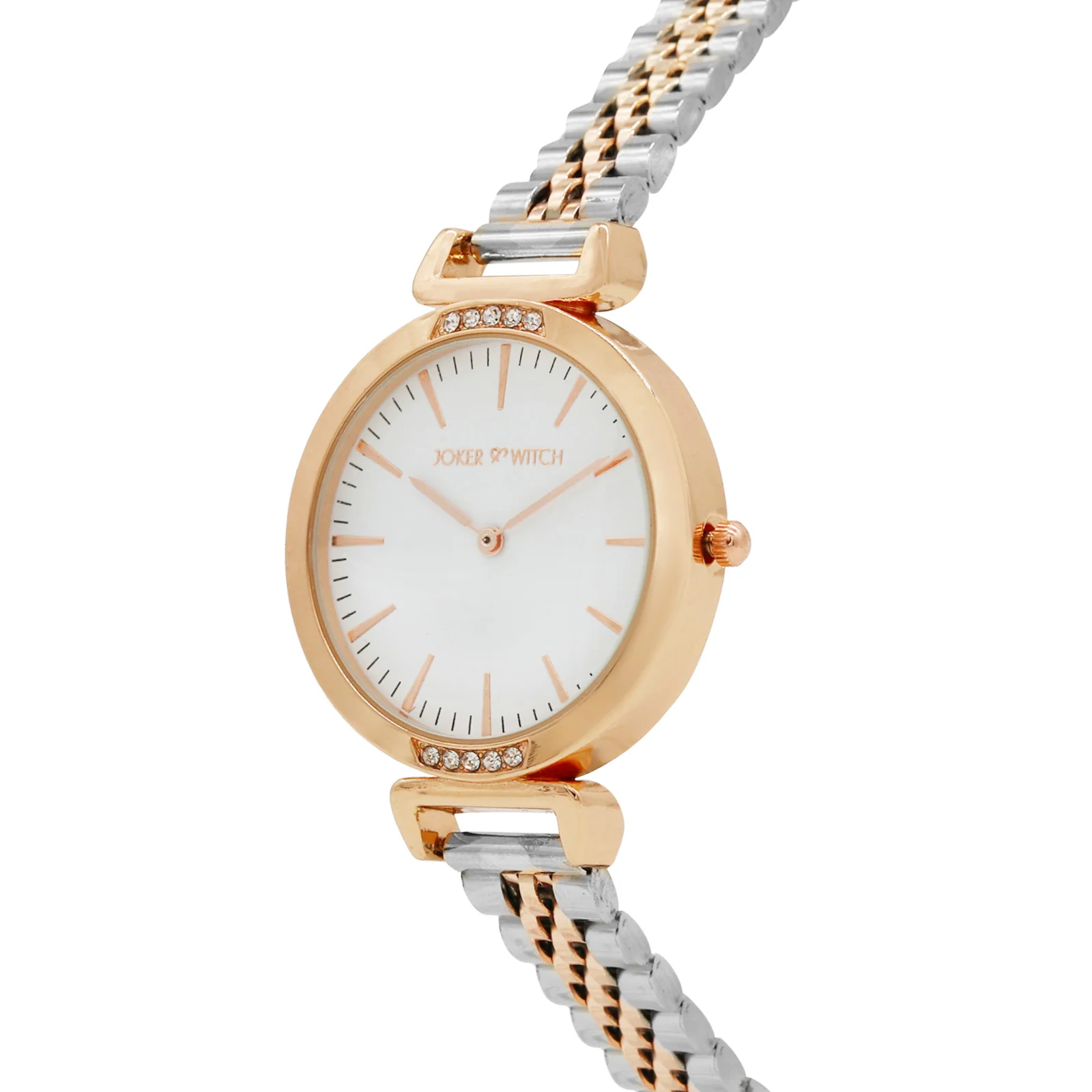 Petite White Medium Dial Dual Tone Linked Chain Strap Women's Watch - Image 3