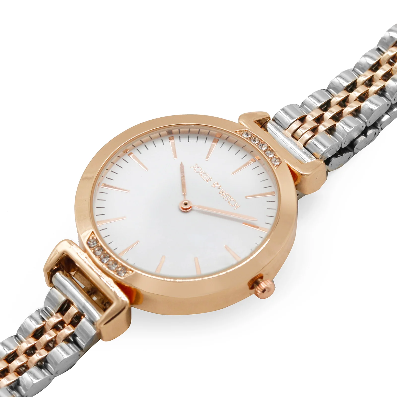 Petite White Medium Dial Dual Tone Linked Chain Strap Women's Watch - Image 4