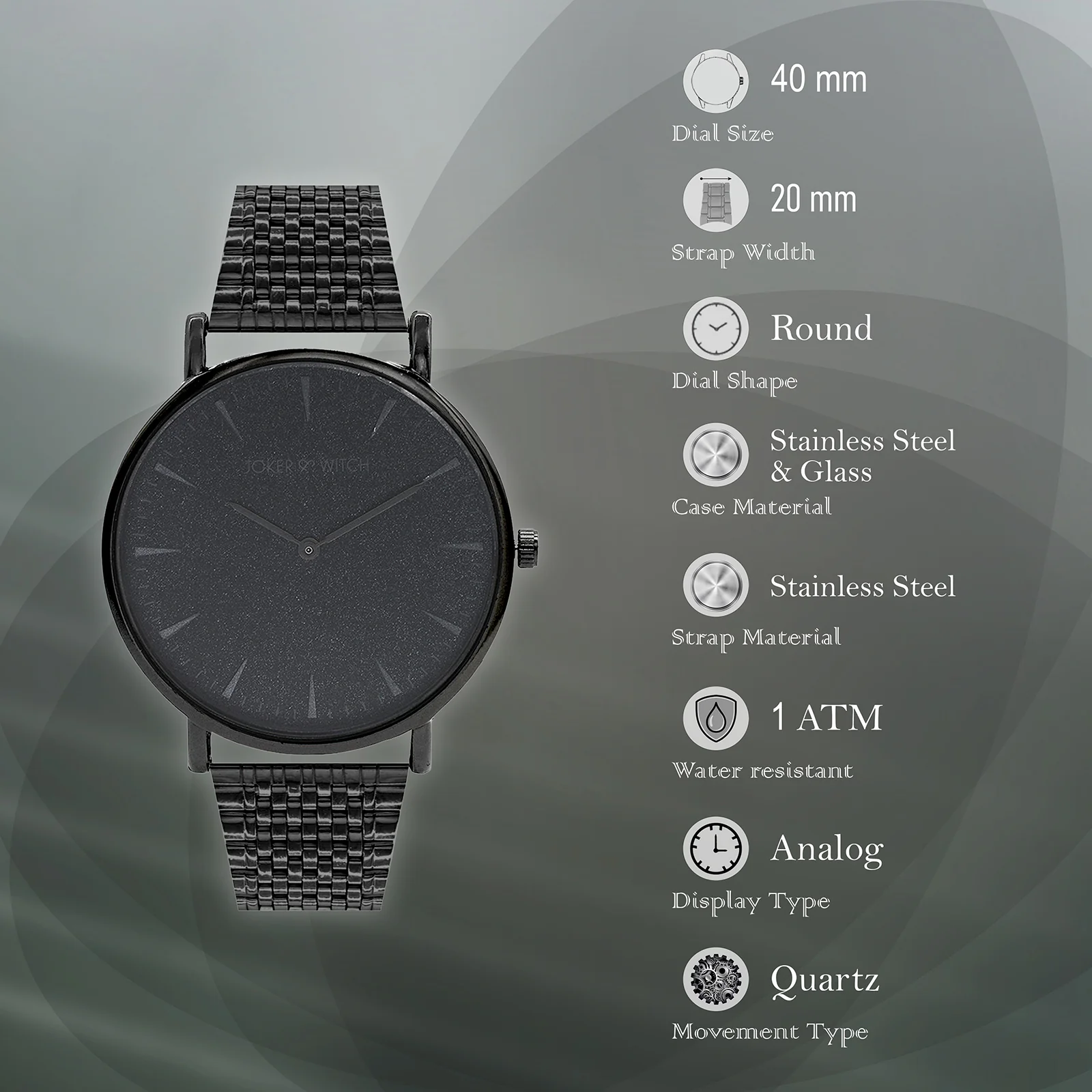 Phile Black Large Dial Linked Chain Strap Men's Watch - Image 6