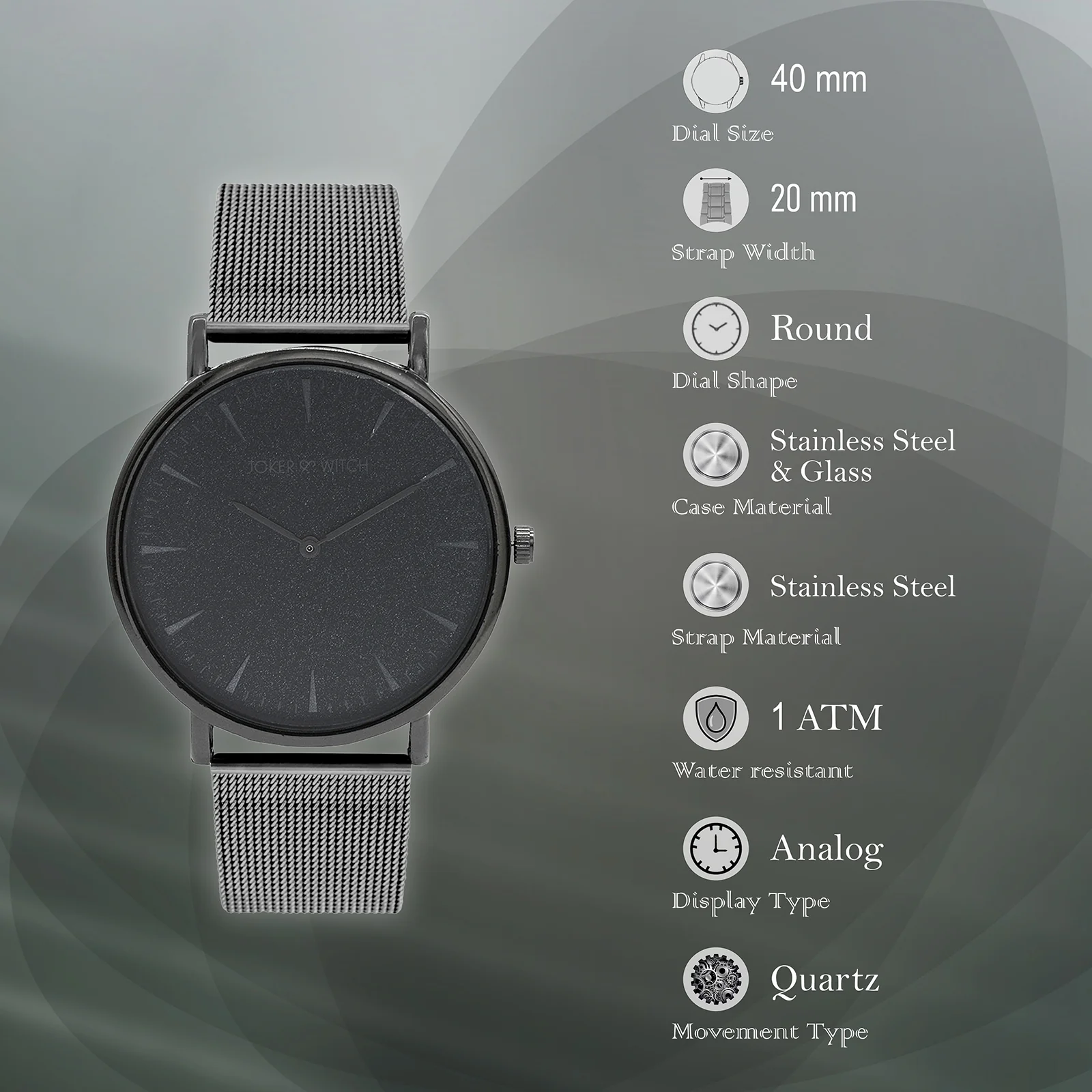 Phile Gunmetal Large Dial Mesh Strap Men's Watch - Image 6