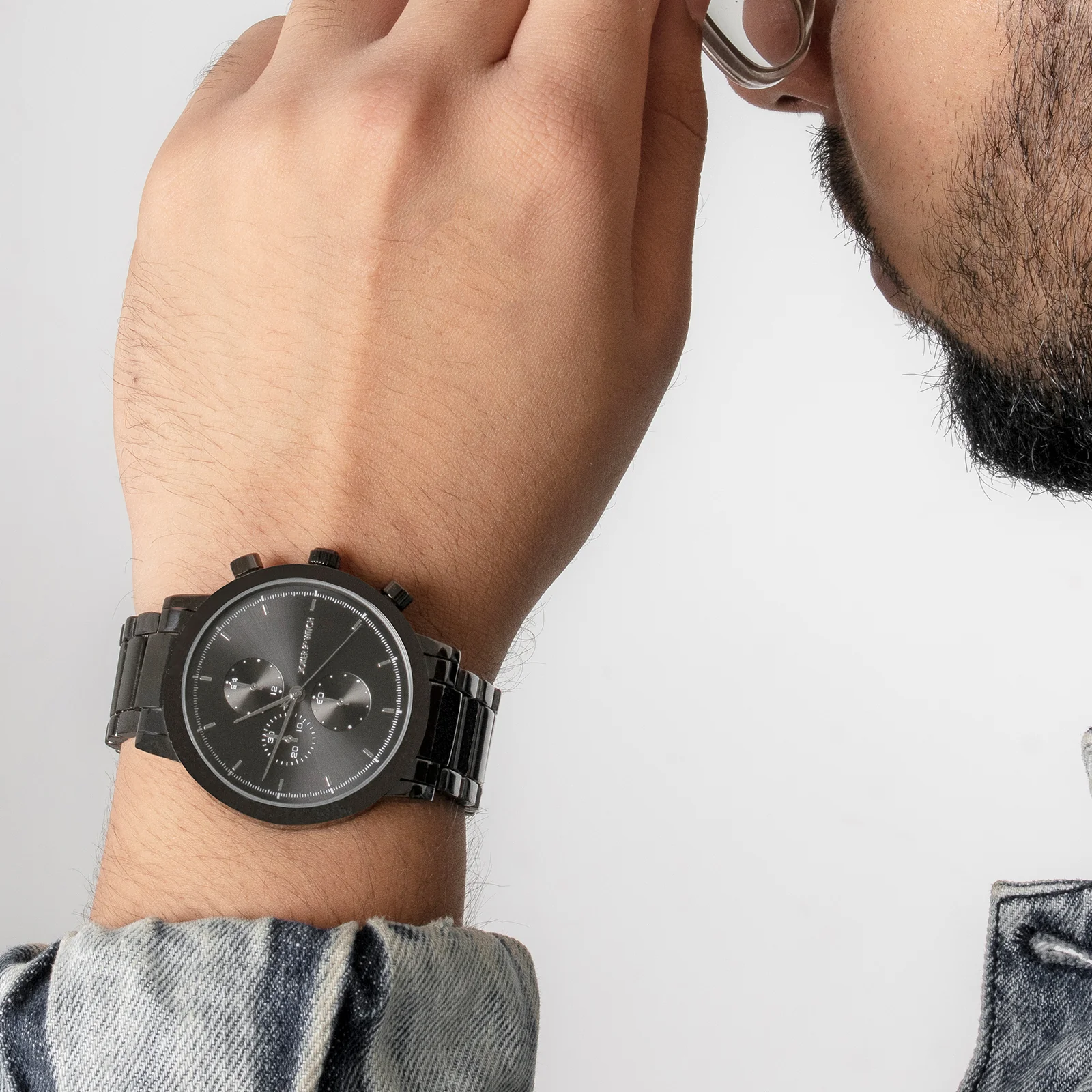 Pierce Black Large Dial Linked Chain Strap Men's Watch - Image 2