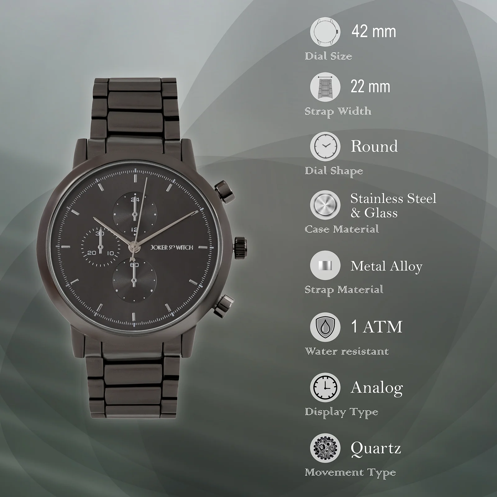 Pierce Black Large Dial Linked Chain Strap Men's Watch - Image 7