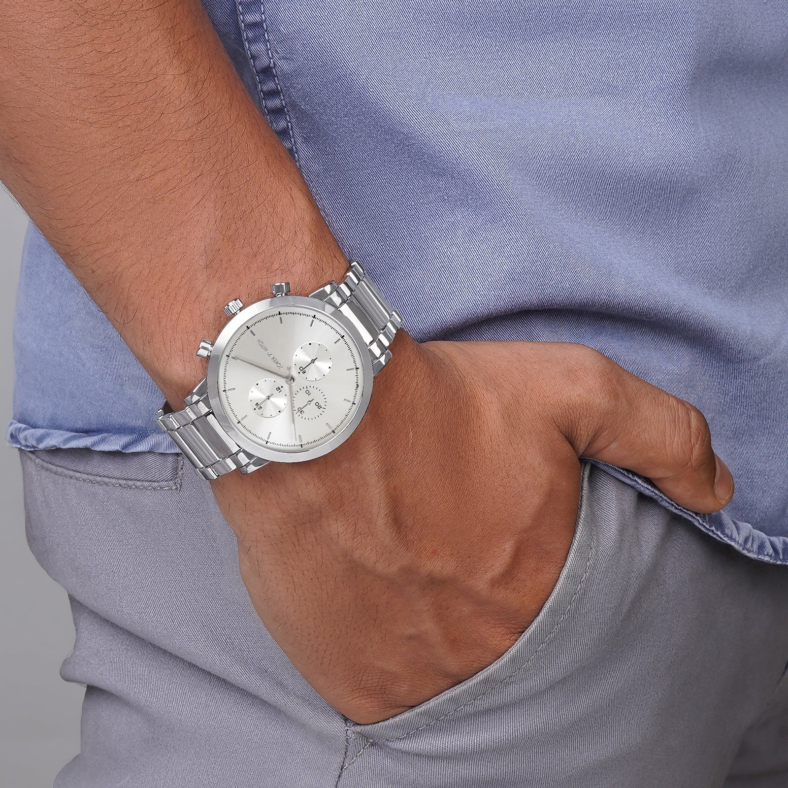 Pierce Silver Large Dial Linked Chain Strap Men's Watch - Image 3