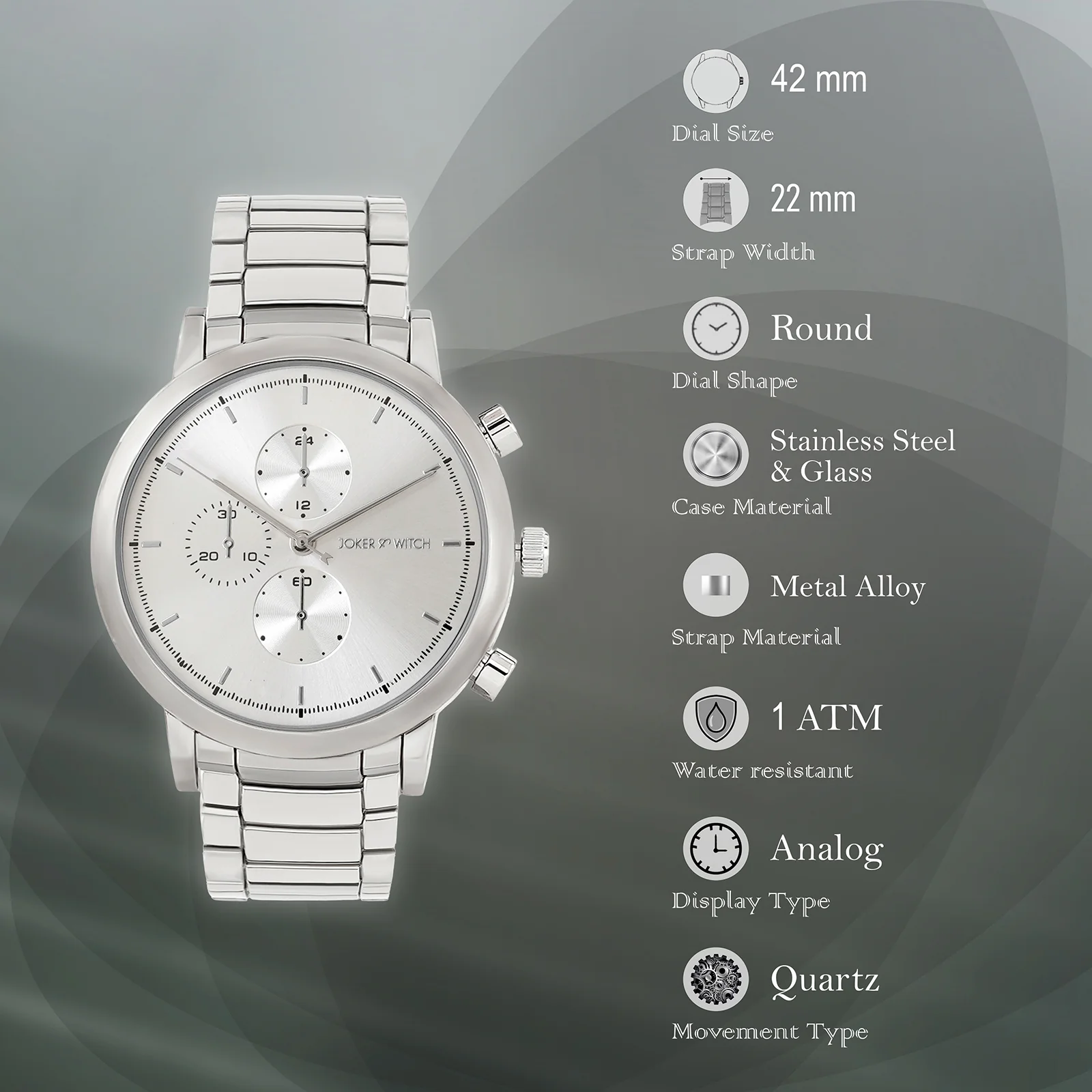 Pierce Silver Large Dial Linked Chain Strap Men's Watch - Image 7
