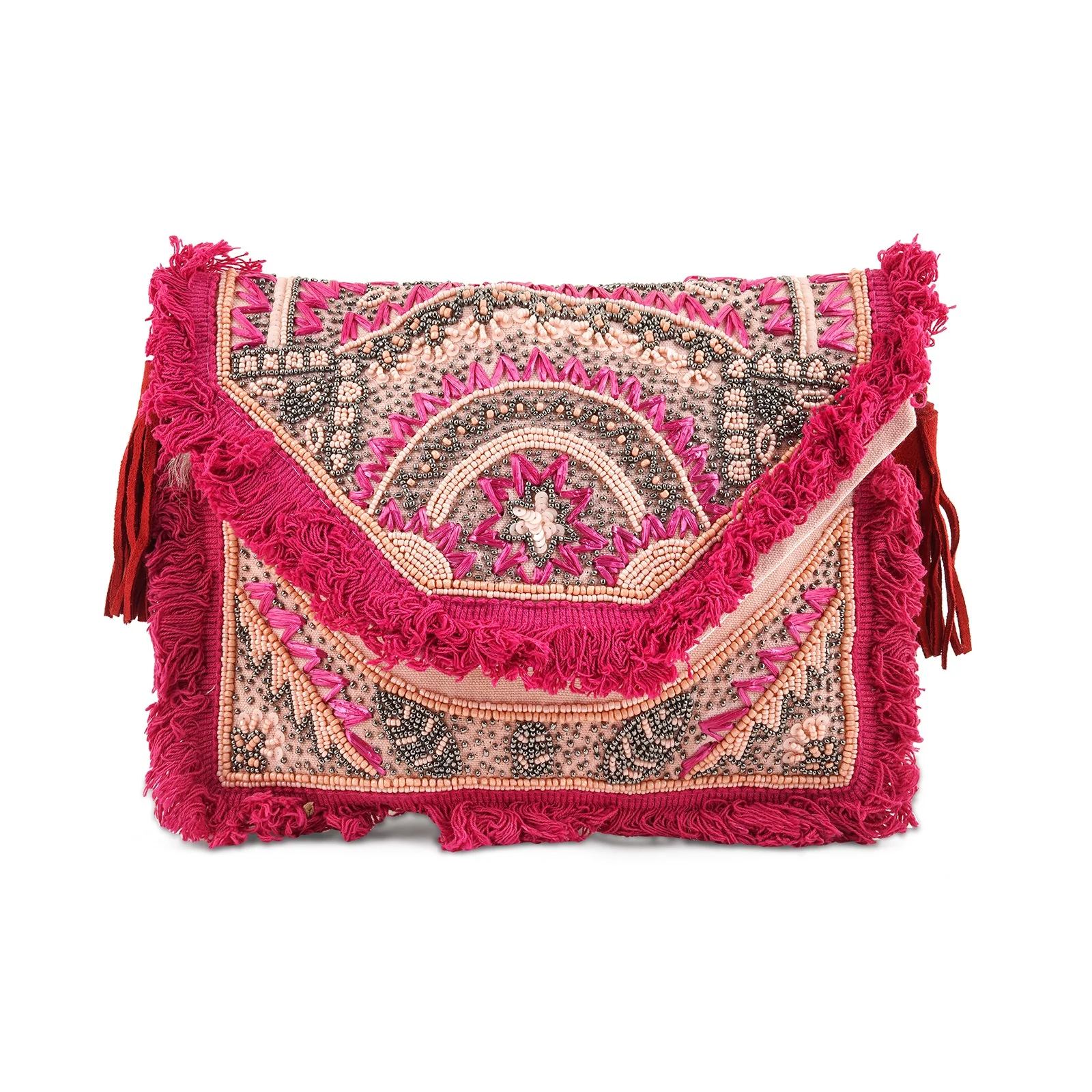 Pink Pixie Dust Tassel and Beads Banjara Bag - Image 3