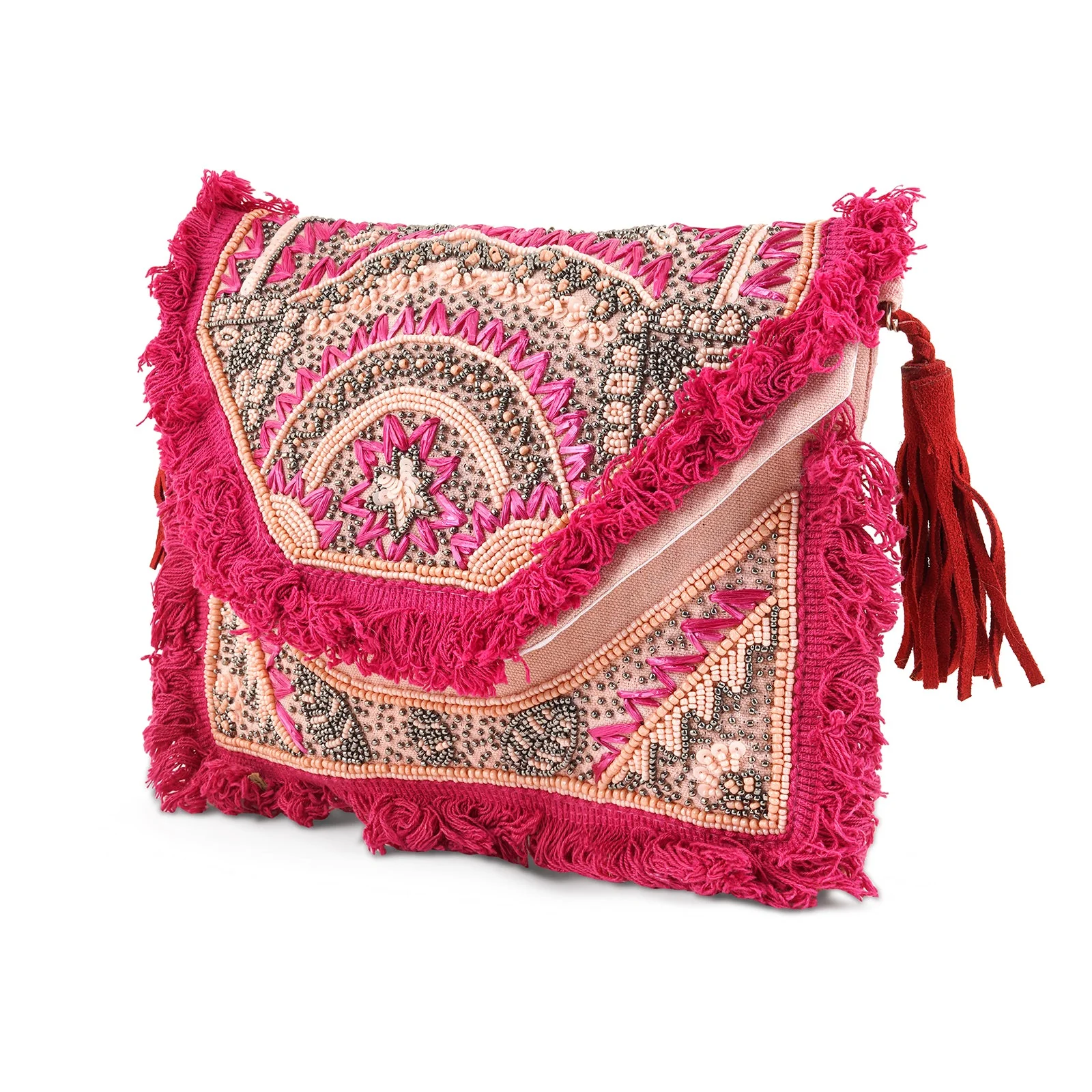 Pink Pixie Dust Tassel and Beads Banjara Bag - Image 4