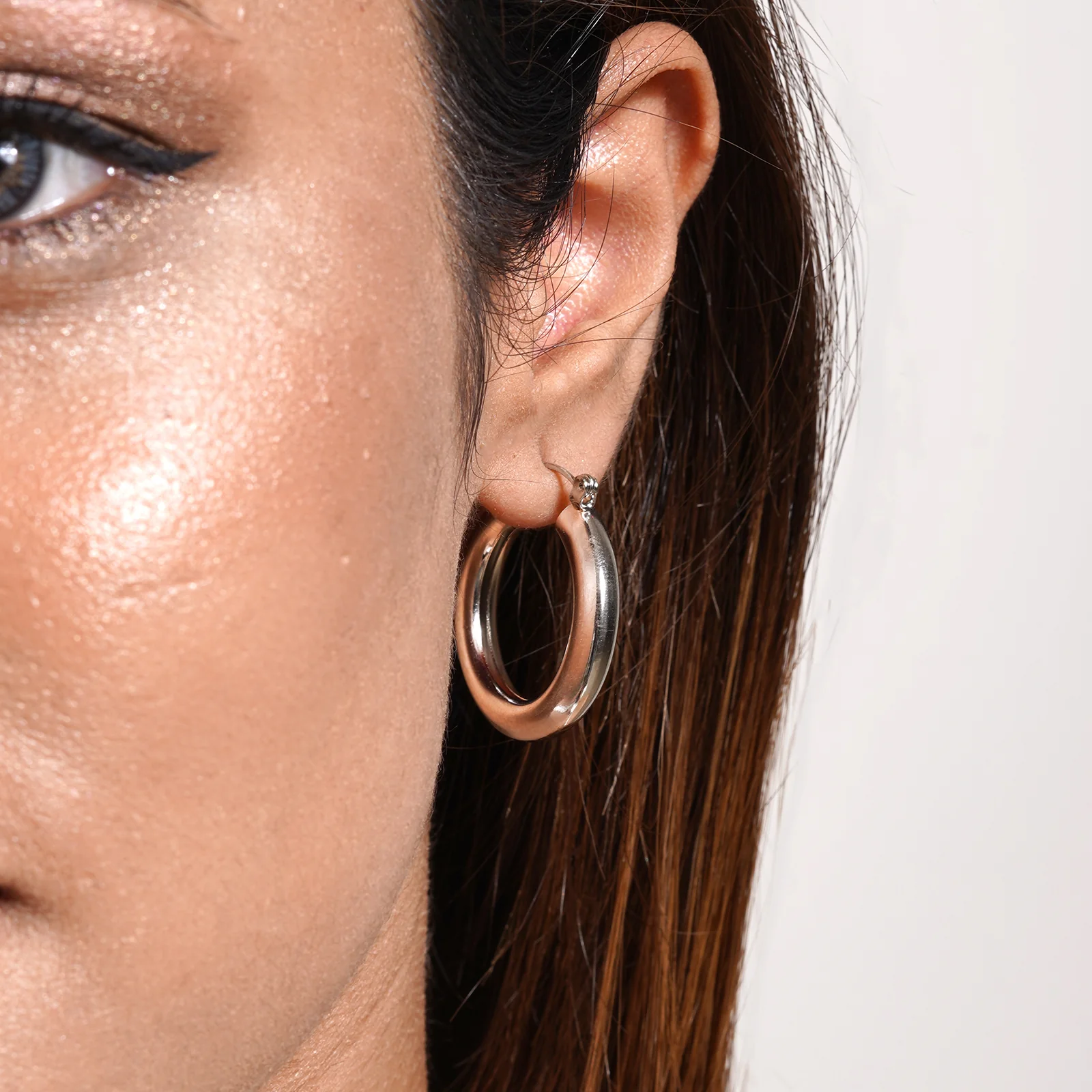Polly Polished Silver Hoops - Image 2