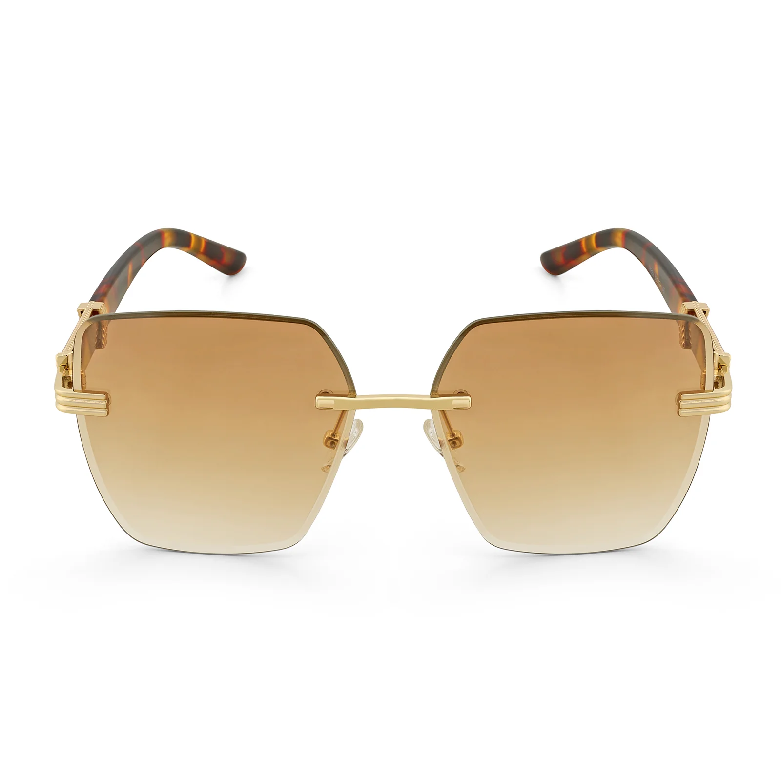 Posh Brown Ombre Rectangular Rimless Singlasses With Turtoise Shell Temples - Image 3