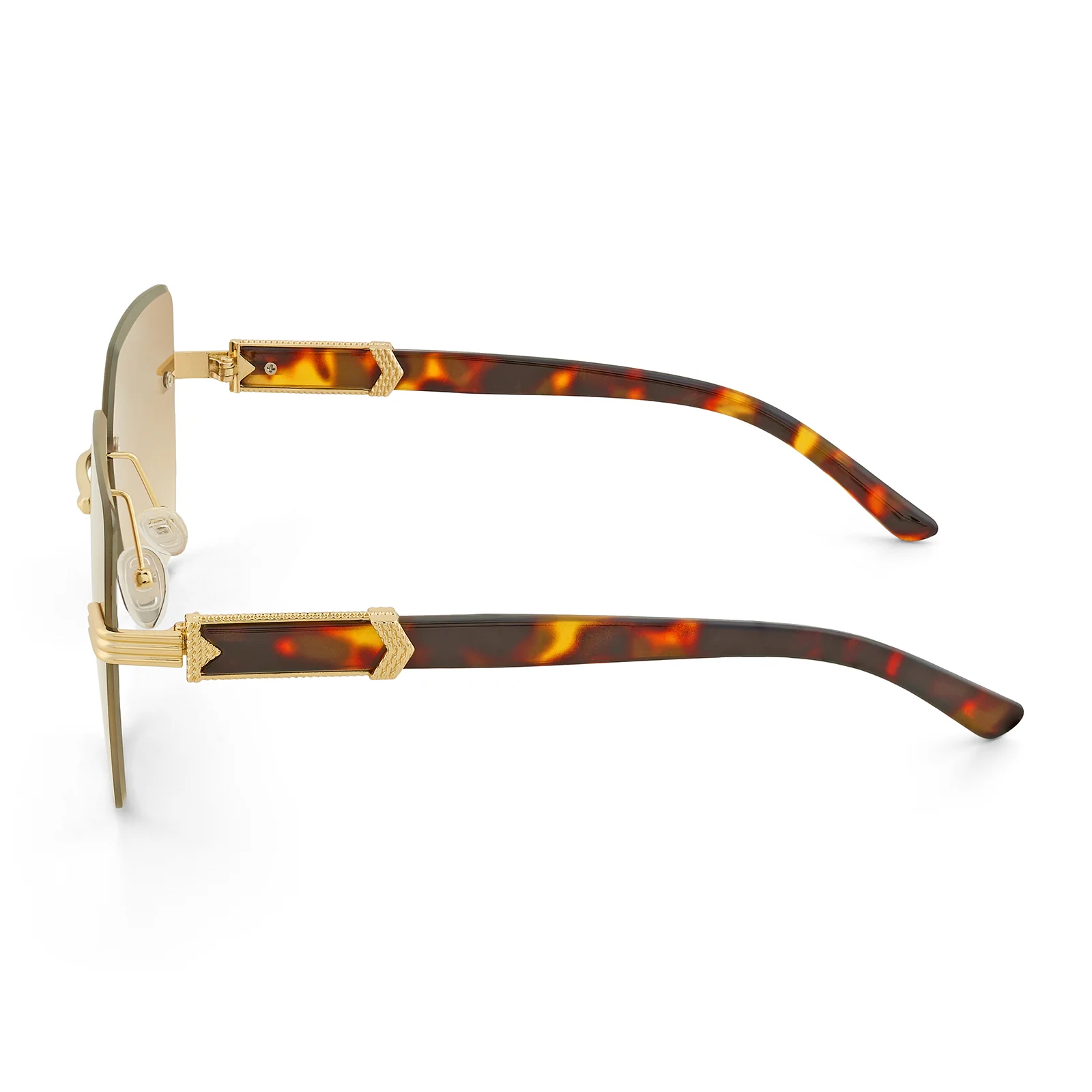 Posh Brown Ombre Rectangular Rimless Singlasses With Turtoise Shell Temples - Image 5