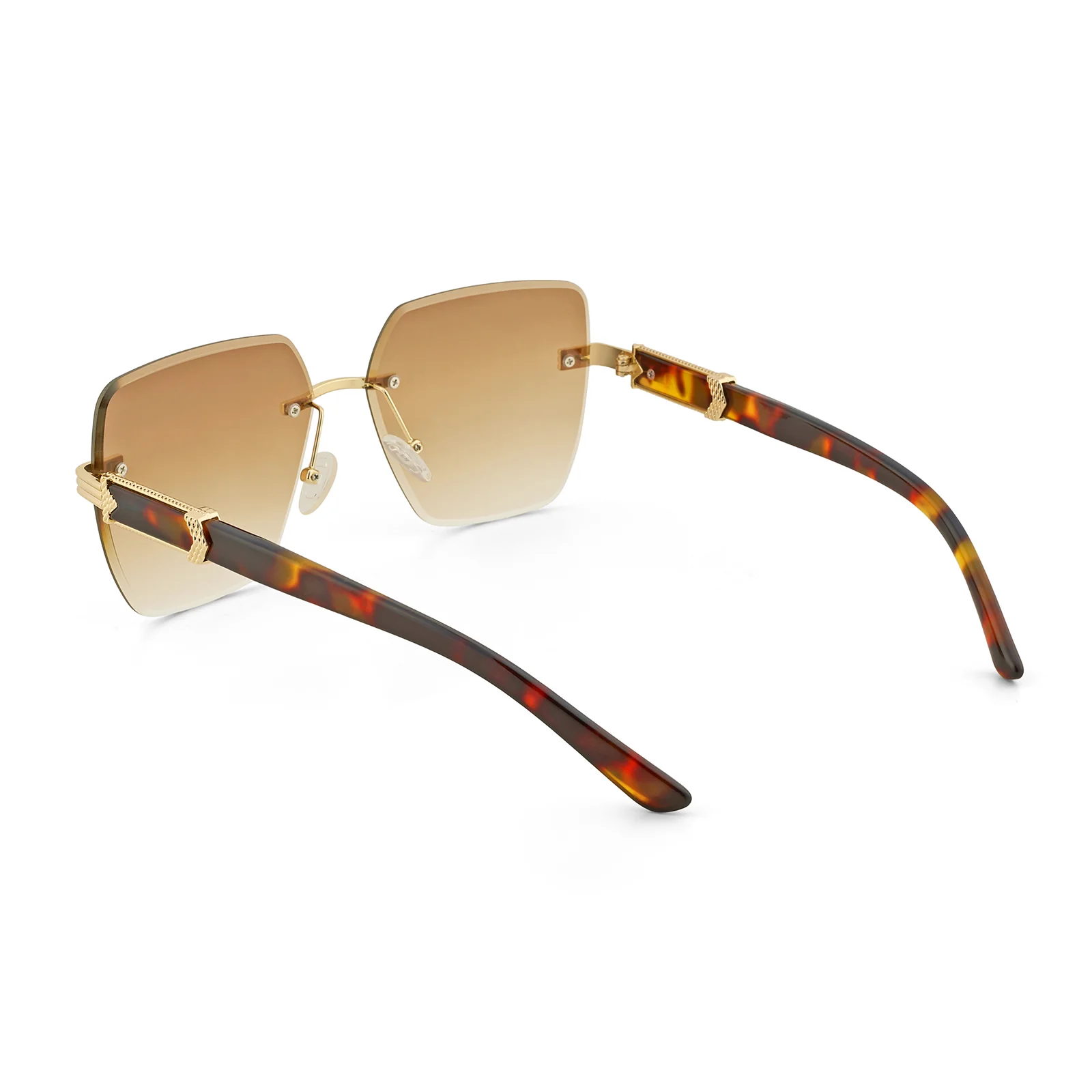 Posh Brown Ombre Rectangular Rimless Singlasses With Turtoise Shell Temples - Image 6