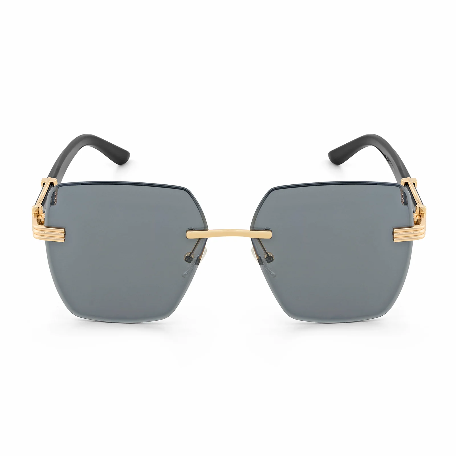 Posh Dark Grey Rectangular Rimless Singlasses With Black Temples - Image 3
