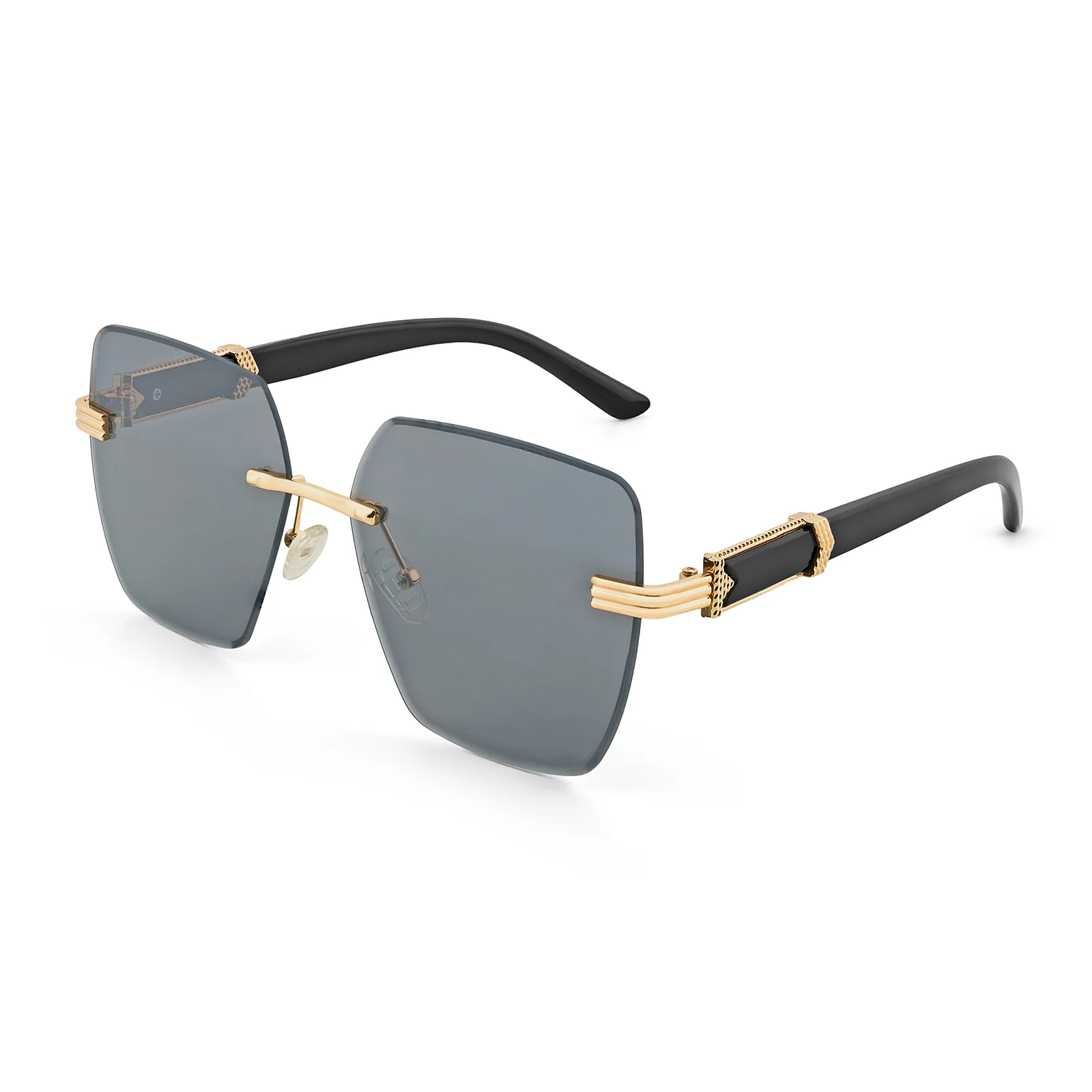 Posh Dark Grey Rectangular Rimless Singlasses With Black Temples - Image 4