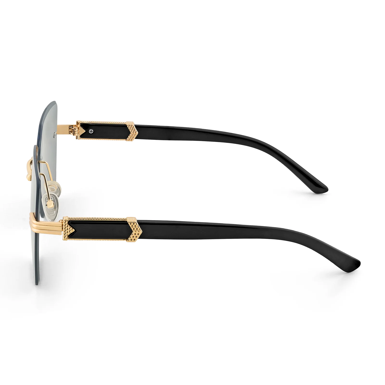 Posh Dark Grey Rectangular Rimless Singlasses With Black Temples - Image 5
