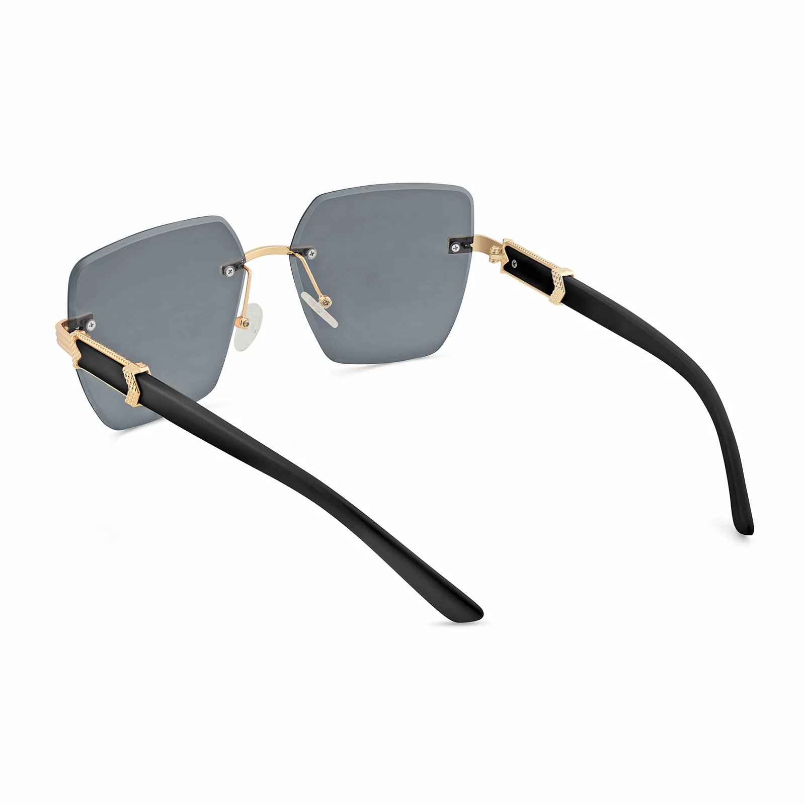 Posh Dark Grey Rectangular Rimless Singlasses With Black Temples - Image 6